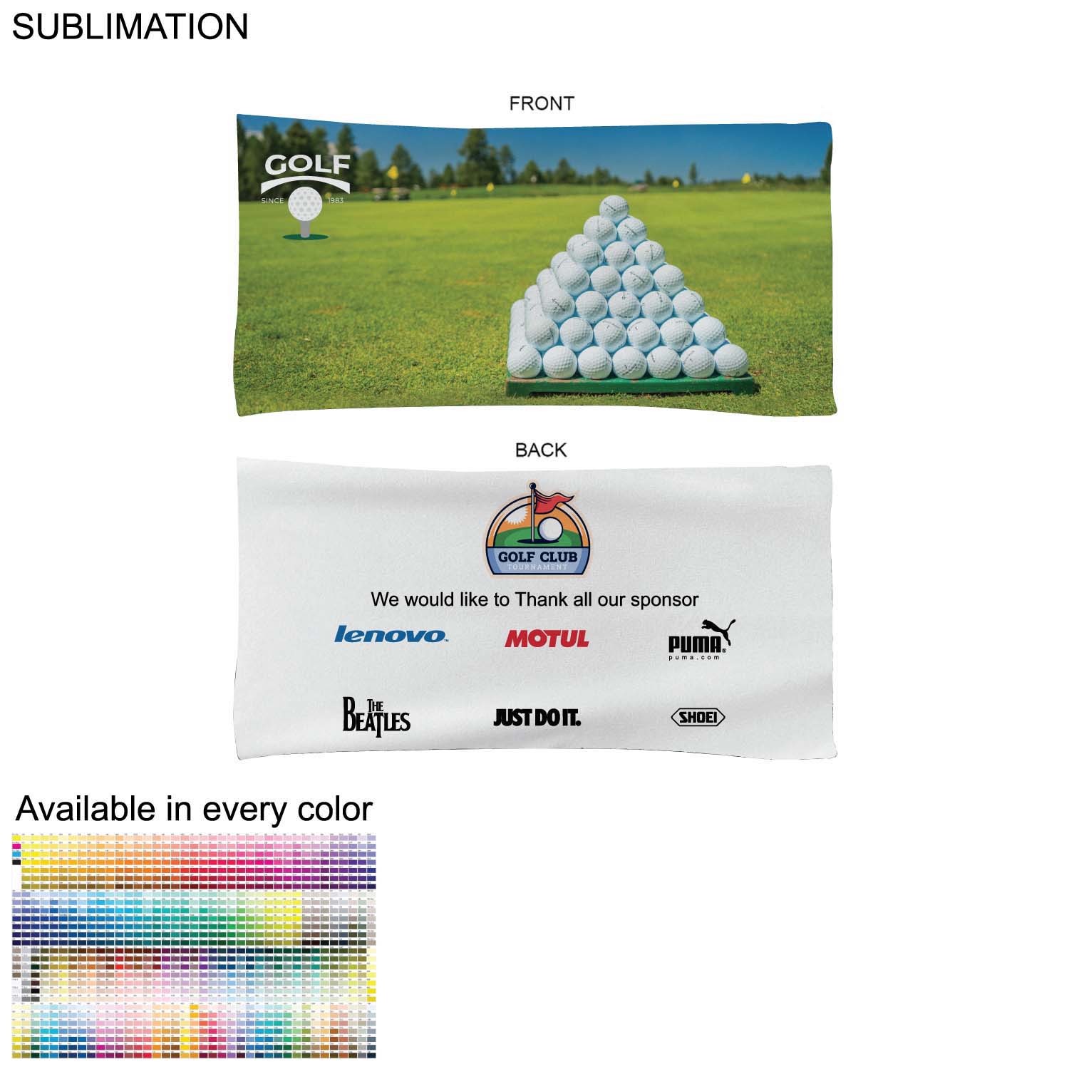 Golf Caddie Tournament Towel in Microfiber Dri-Lite Terry, 22"x44", Sublimated Edge to Edge 2 sides 3