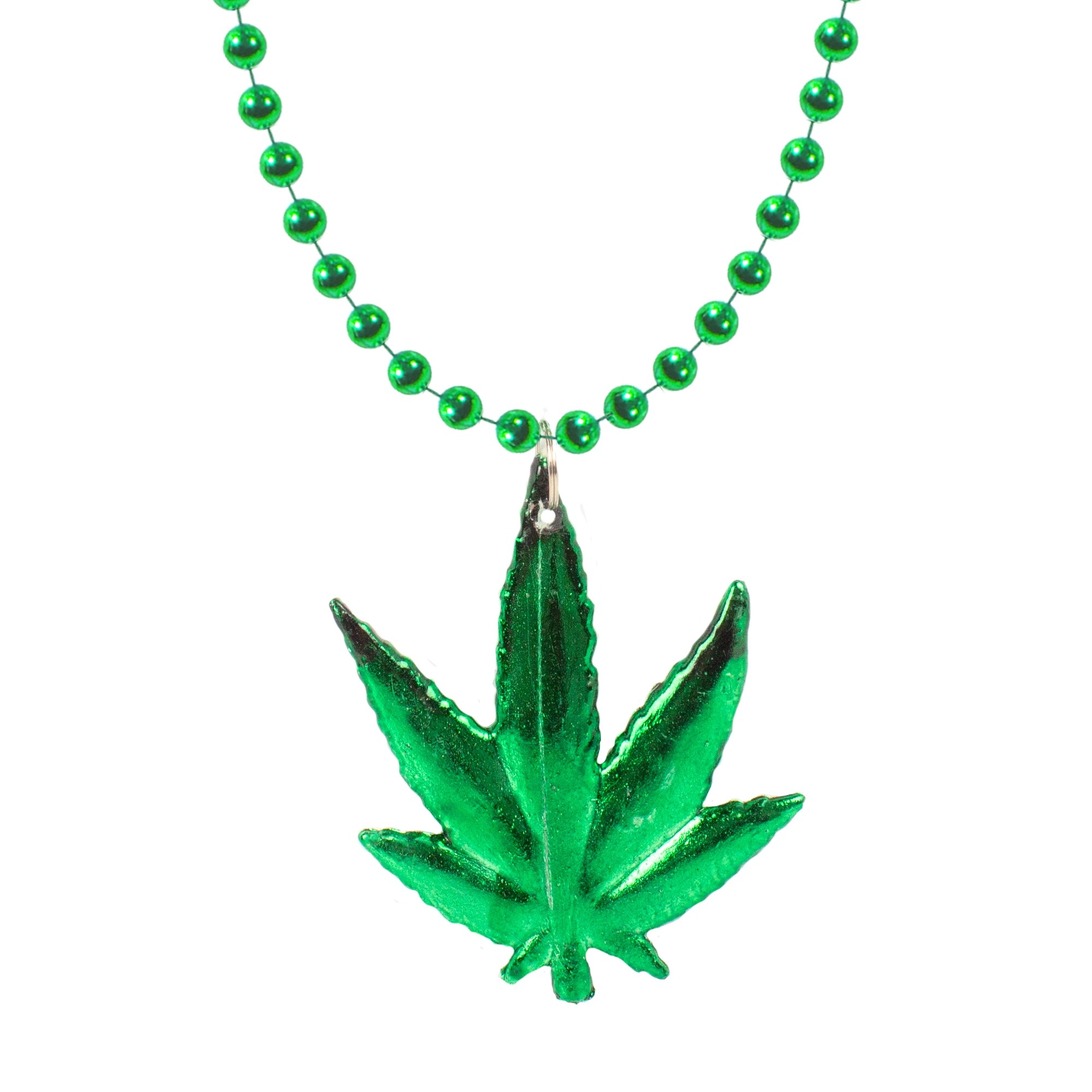 33" 7MM Green Bead with Leaf Metallic Necklace 2
