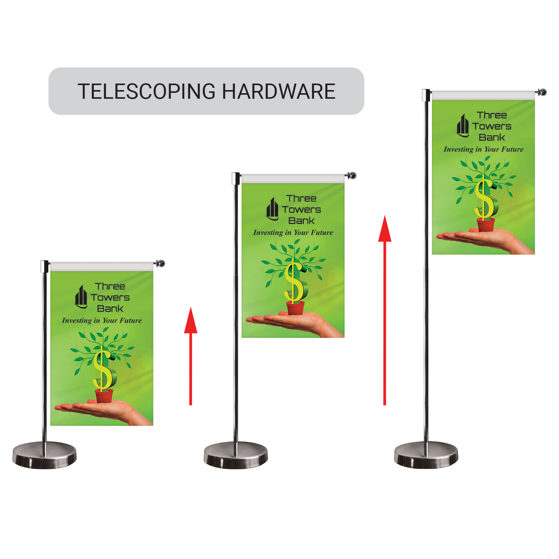 11-19.7" Metal Telescopic Flagpole with One Single Reverse Banner 6