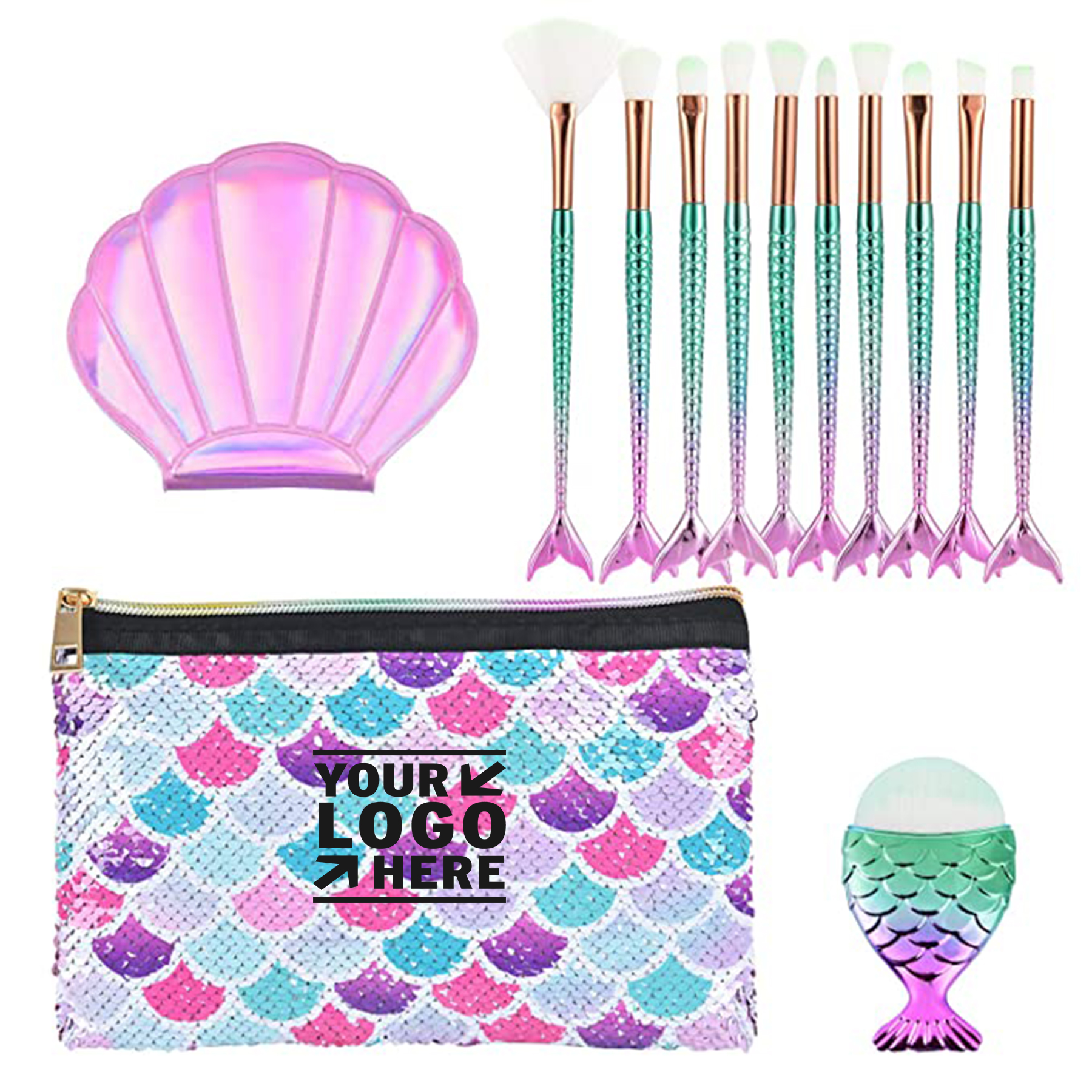 Mermaid Makeup Brush Set with Cosmtic Bag