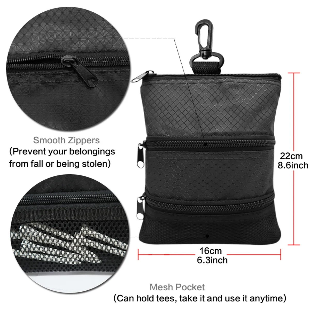 Multi-Pocket Waterproof Golf Ball Storage Tee Bag 6