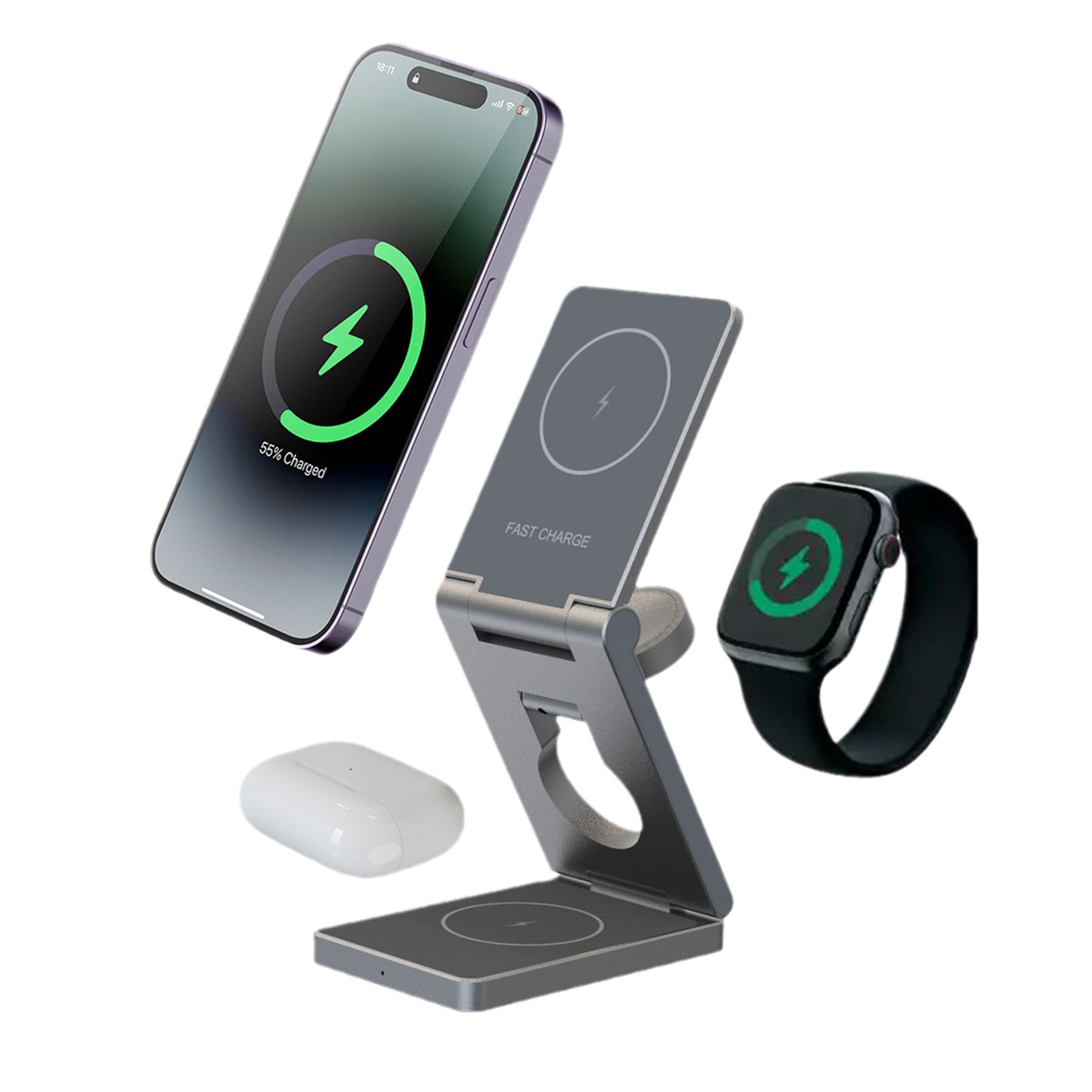 Foldable Aluminum Alloy 3 in 1 Magnetic Wireless Charger 2