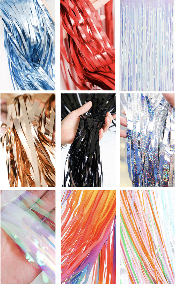 Party Backdrop Christmas Decorations Foil Fringe Backdrop Curtains 7