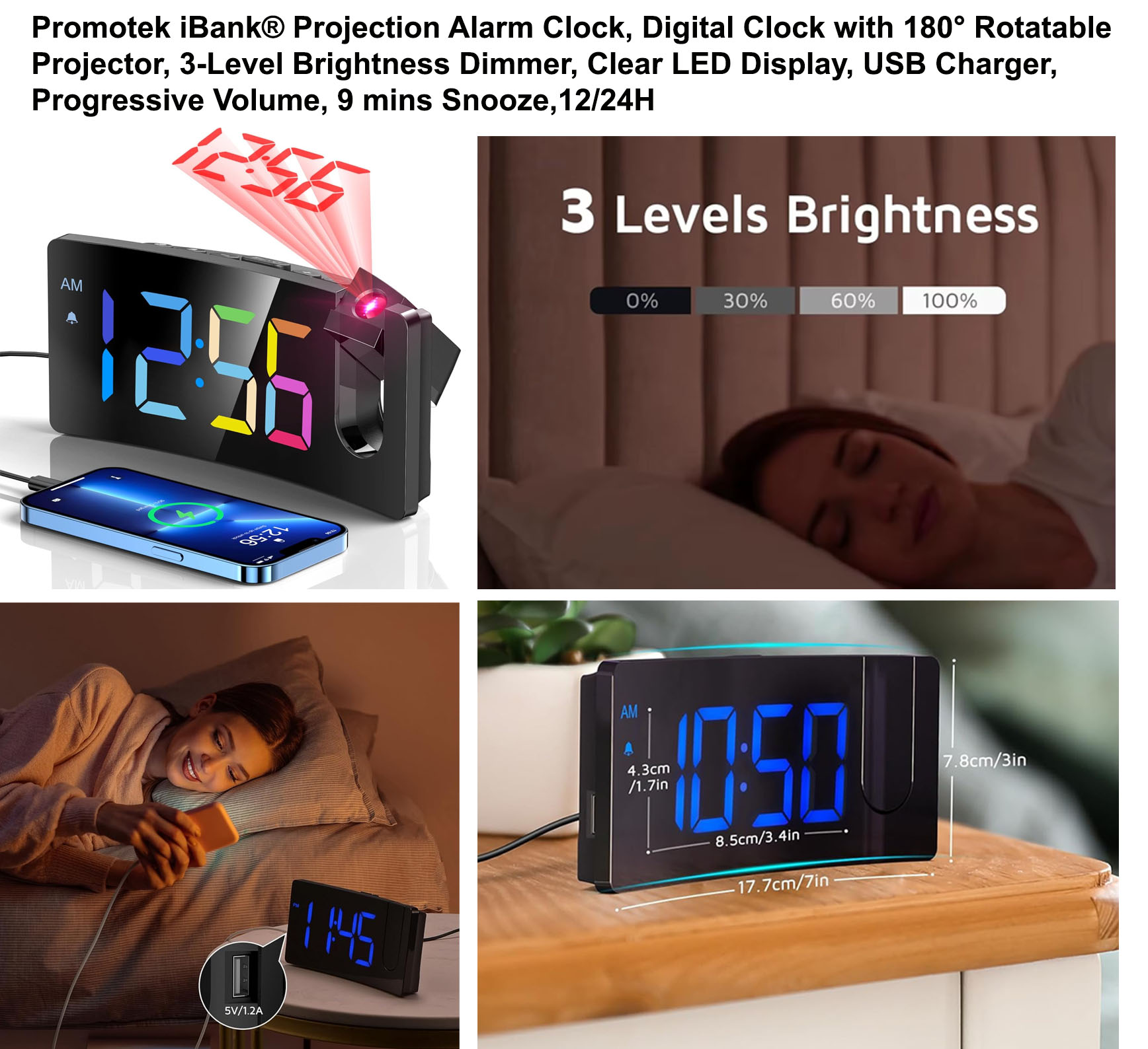 iBank ® Projection Alarm Clock, Digital Clock with 180° Rotatable Projector 1