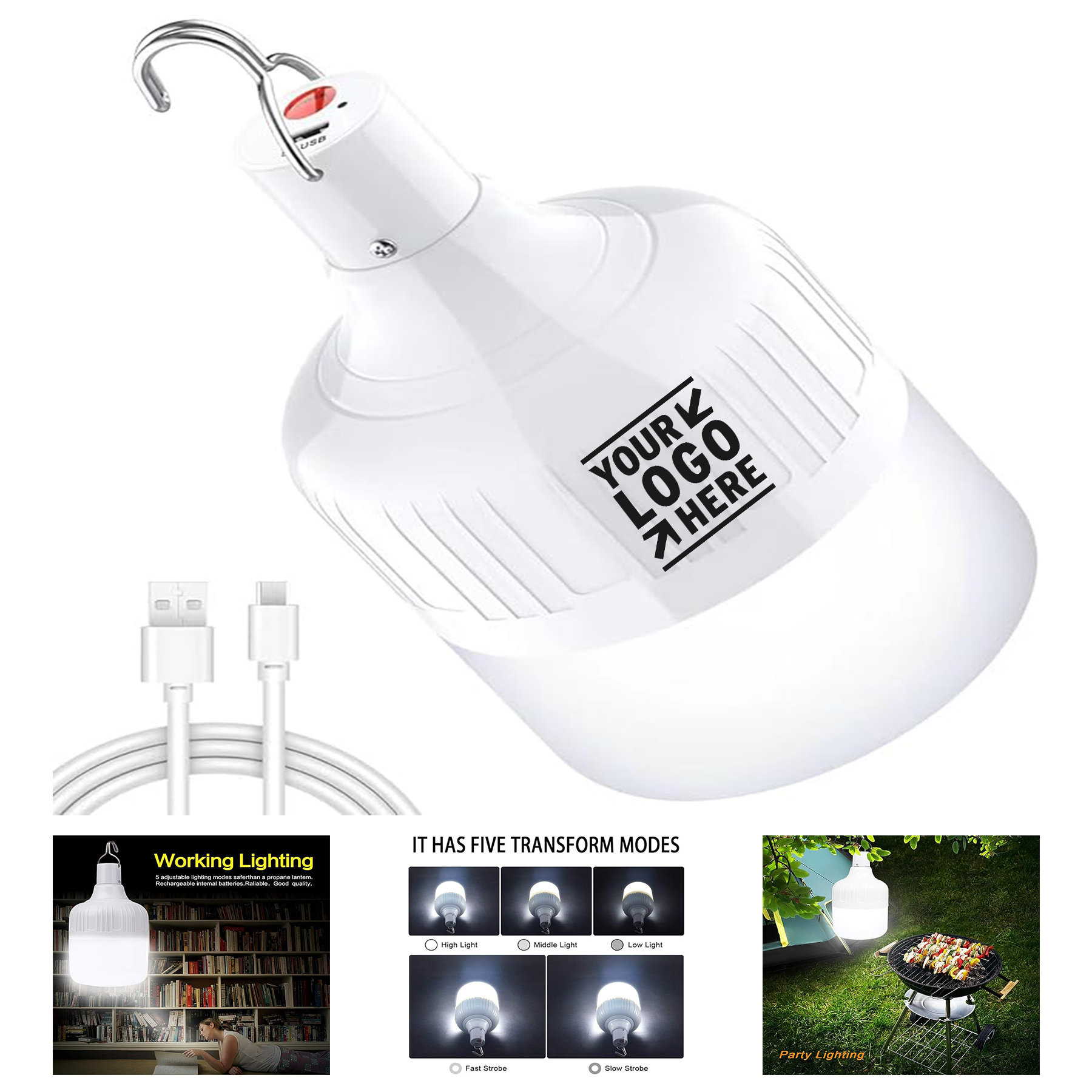 5 Lighting Modes Dimmable 8800mAh LED Bulb USB Hanging Tent 4800 Lumen Emergency Camping Lantern  