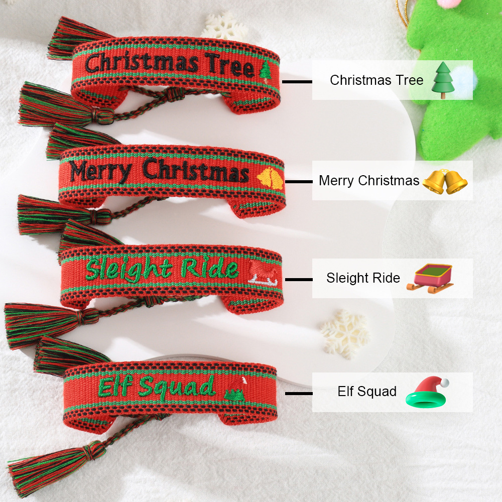 Christmas Themed Embroidered Woven Bracelet 3