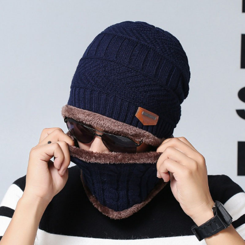 Unisex Beanie Knit Hats Scarf Set w/Thick Fleece Lined 7