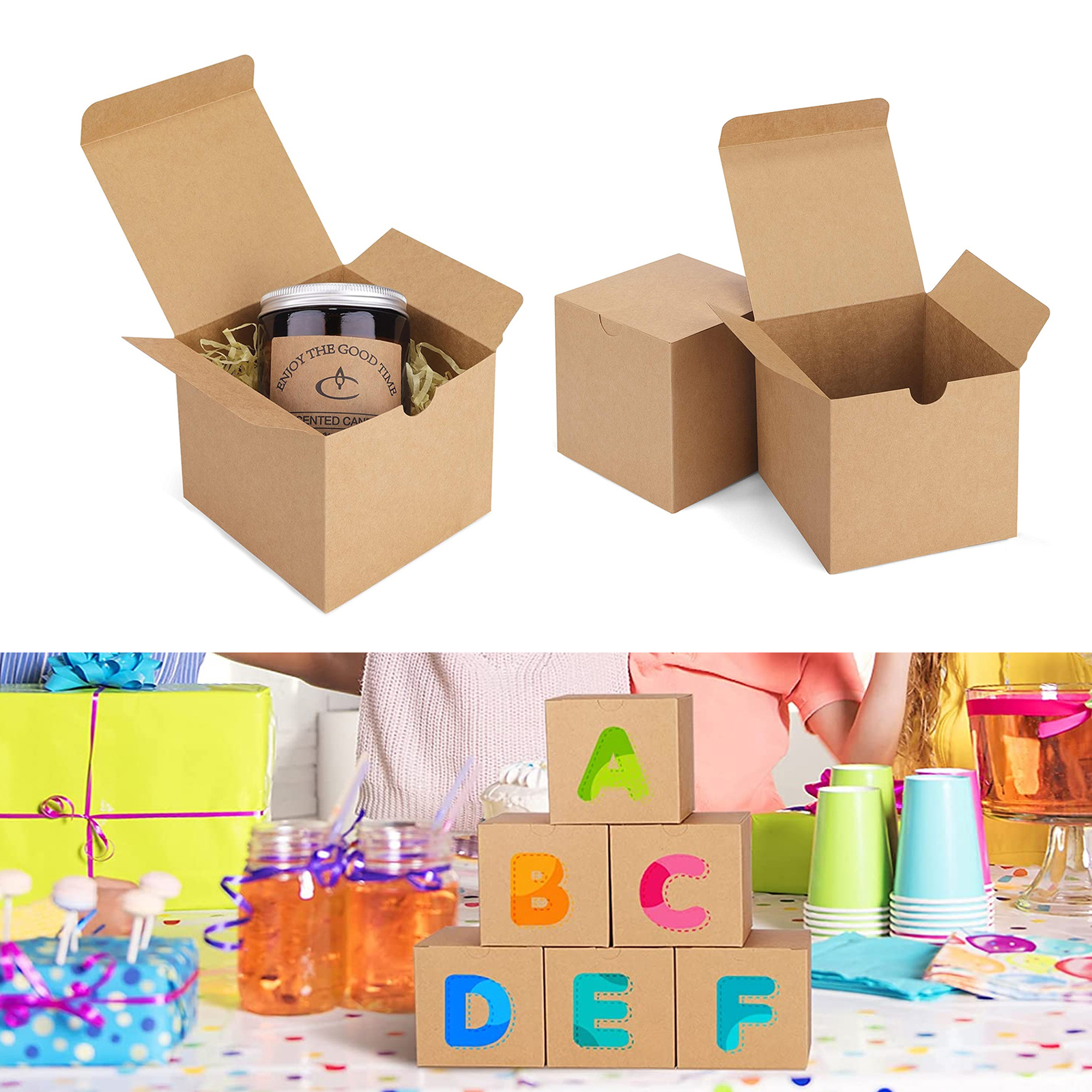 4 x 4 x 4 Incehs Brown Kraft Paper Box with Lid 1