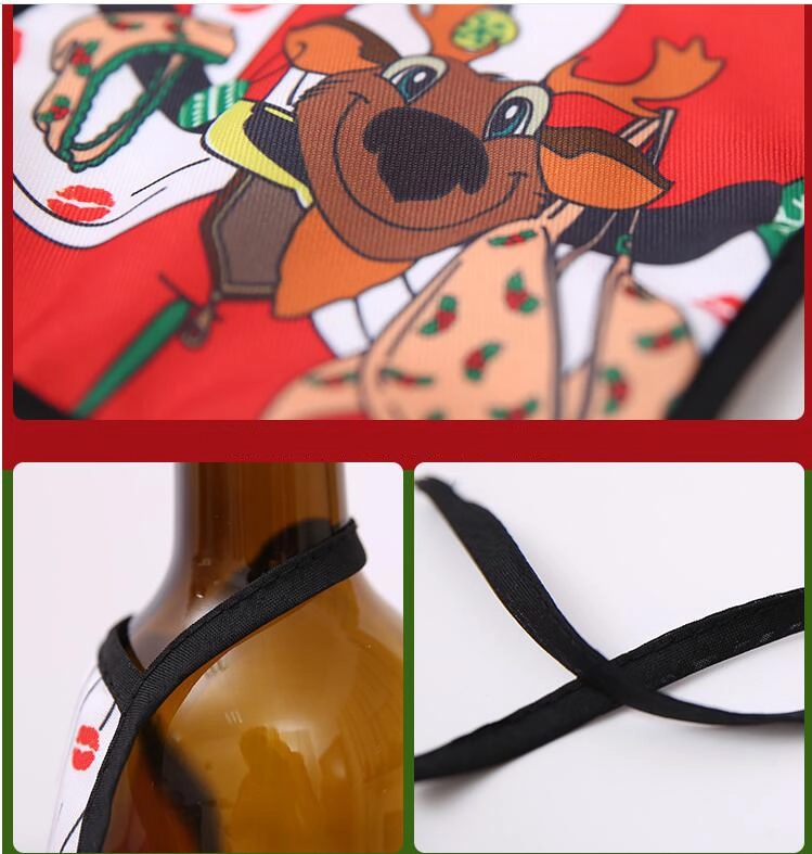 Christmas Apron Wine Bottle Cover Set 3
