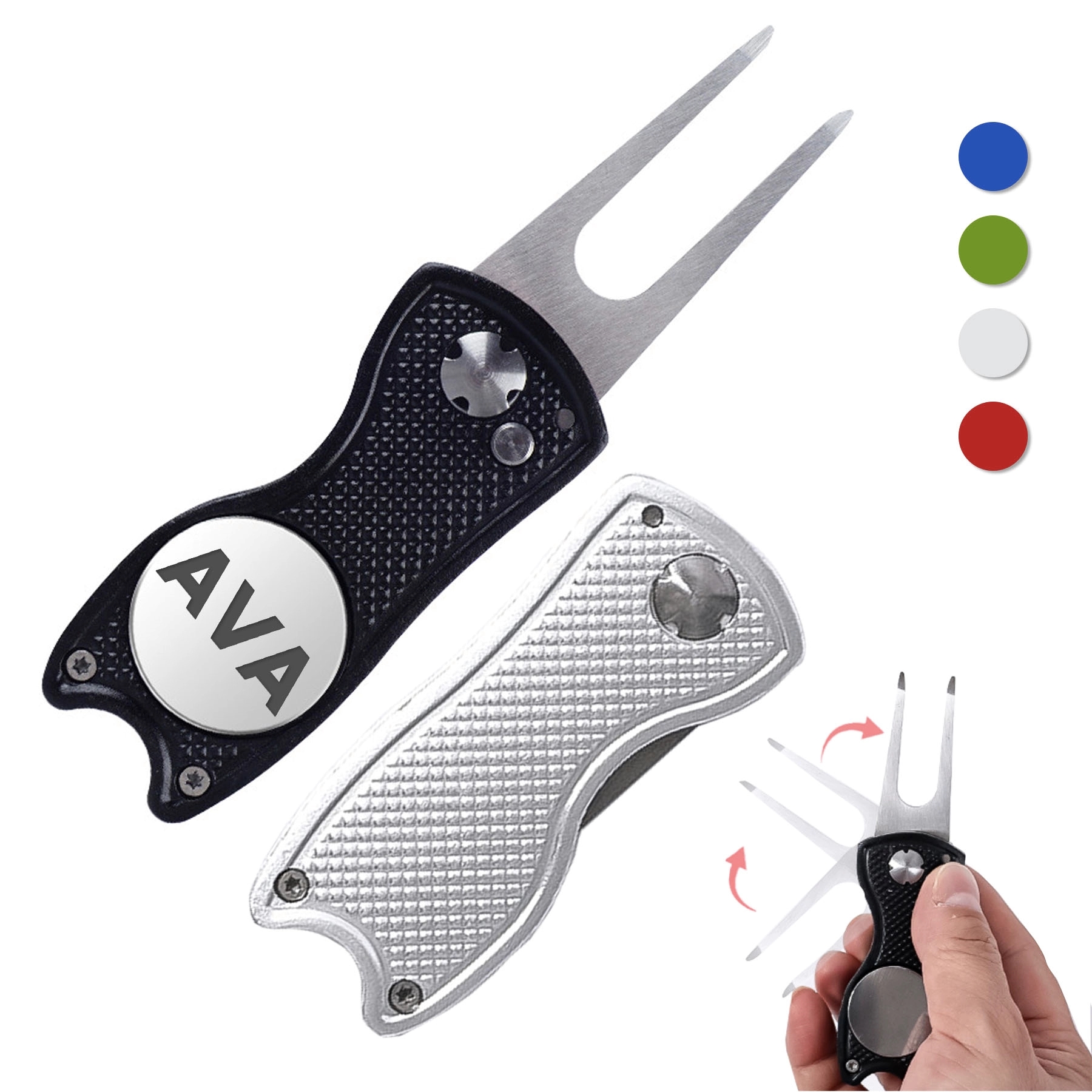 Metal Foldable Golf Divot Tool With Pop-Up Button 1