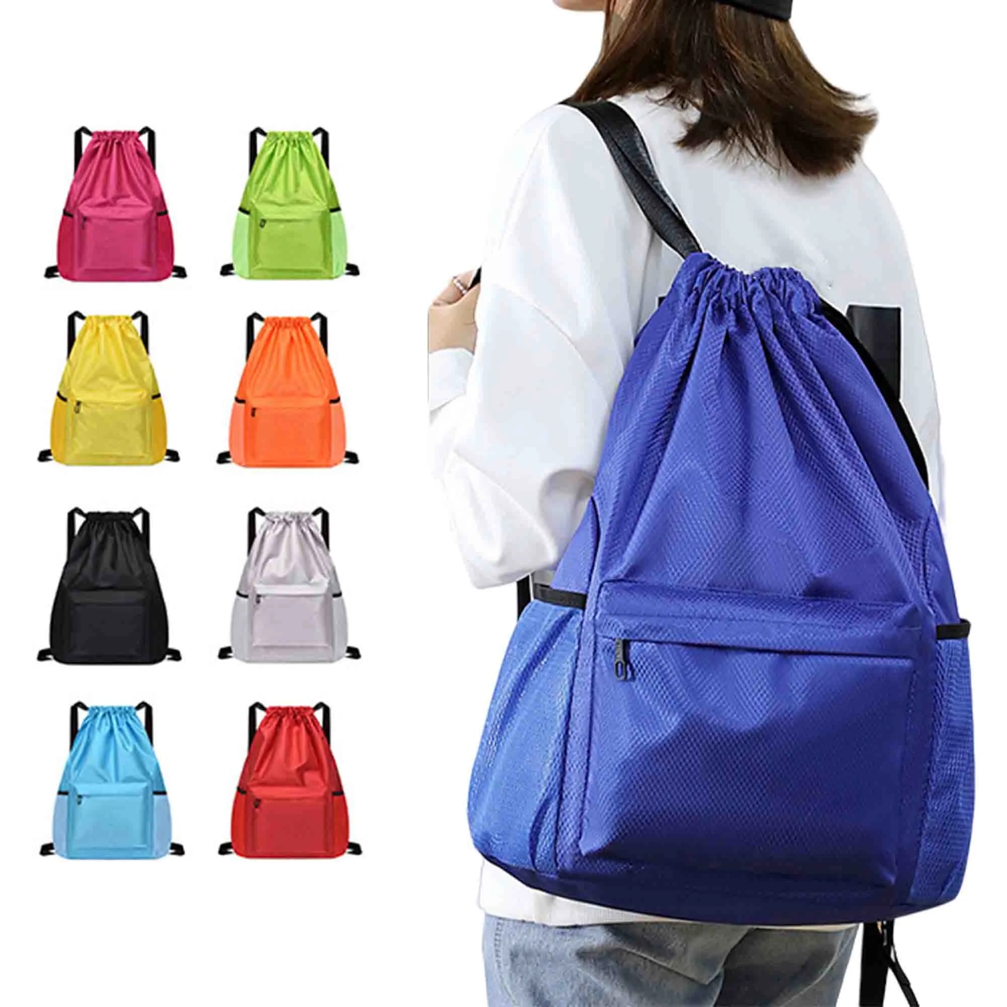Gym and Travel Drawstring Backpack with Separate Wet/Dry Com