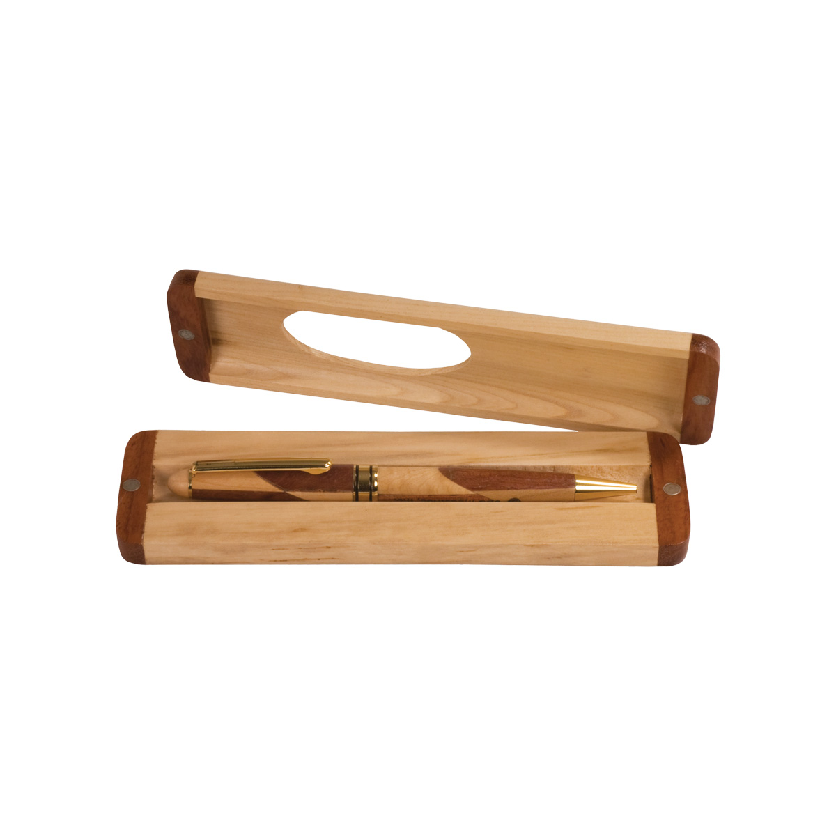 6 3/4" x 1 7/8" Maple/Rosewood Finish Single Pen Case 3