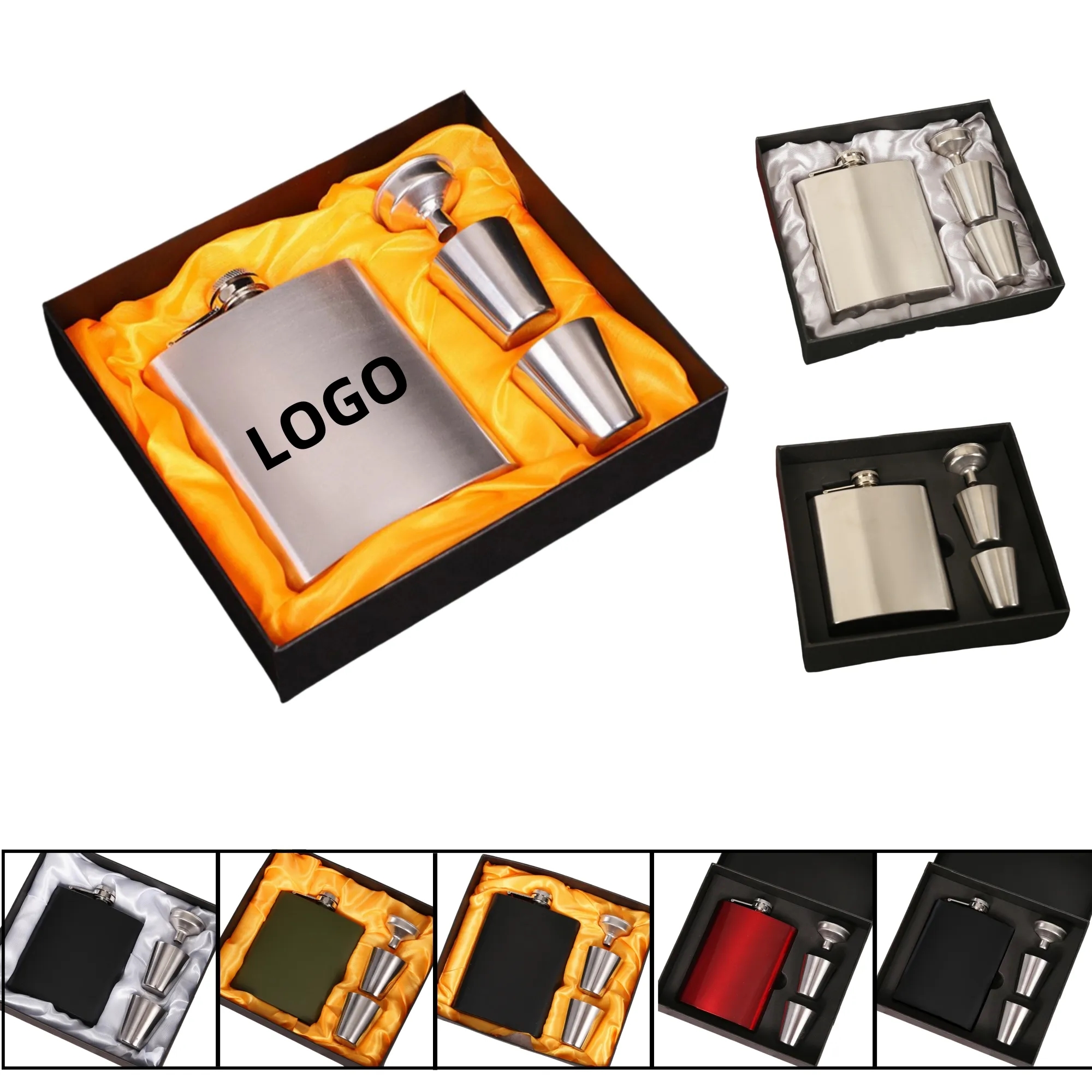 7oz Portable Stainless Steel Drinkware Set Gift Box, custom water bottle with logo imprint 4
