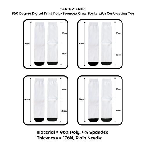 360 Degree Digital Print Poly-Spandex Crew Socks with 3