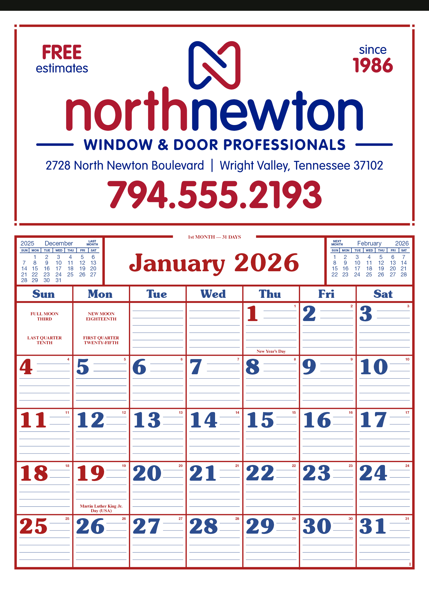 Skinner & Kennedy® Commercial 12-Sheet Calendar 23