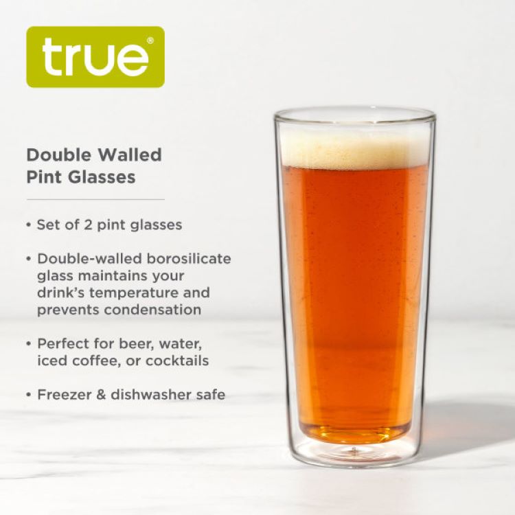 True® Double Walled Beer Pint Glass, set of 2 11