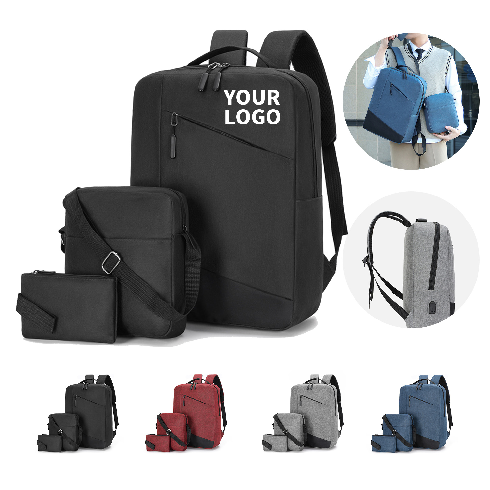 Three Piece Backpack Crossbody And Pouch Set Polyester 3