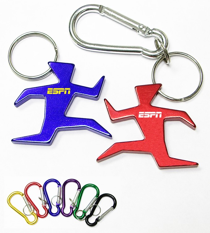 Runner shape bottle opener with key chain.