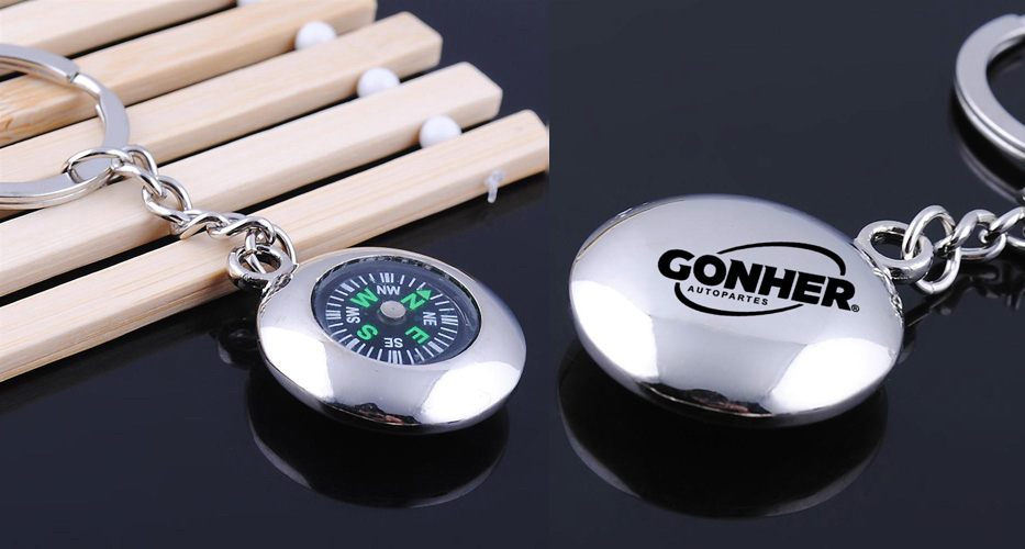 Gear Round Compass Metal Keychain 3