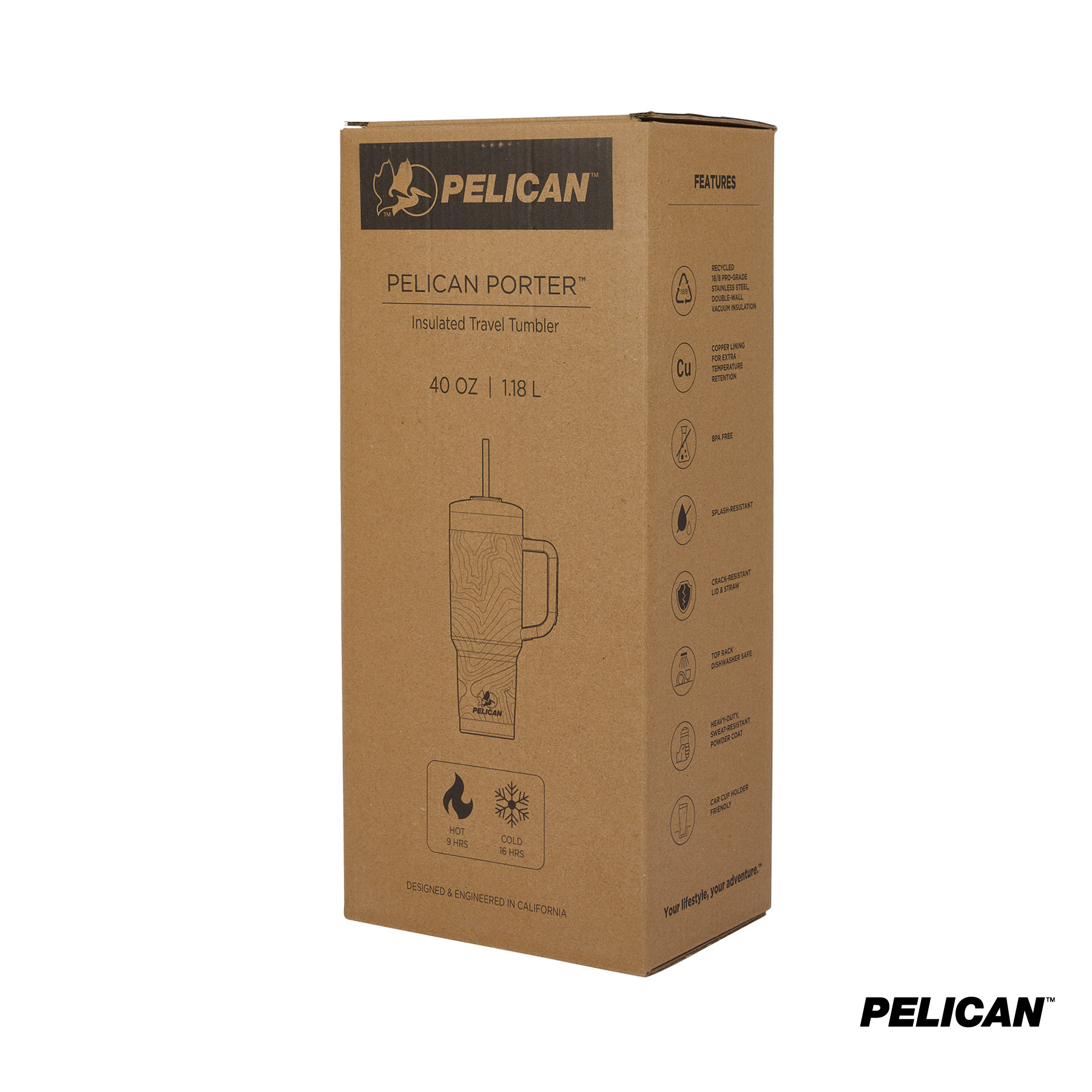 Pelican Porter™ 40 oz. Topographical Recycled Double Wall Stainless Steel Travel Tumbler 22