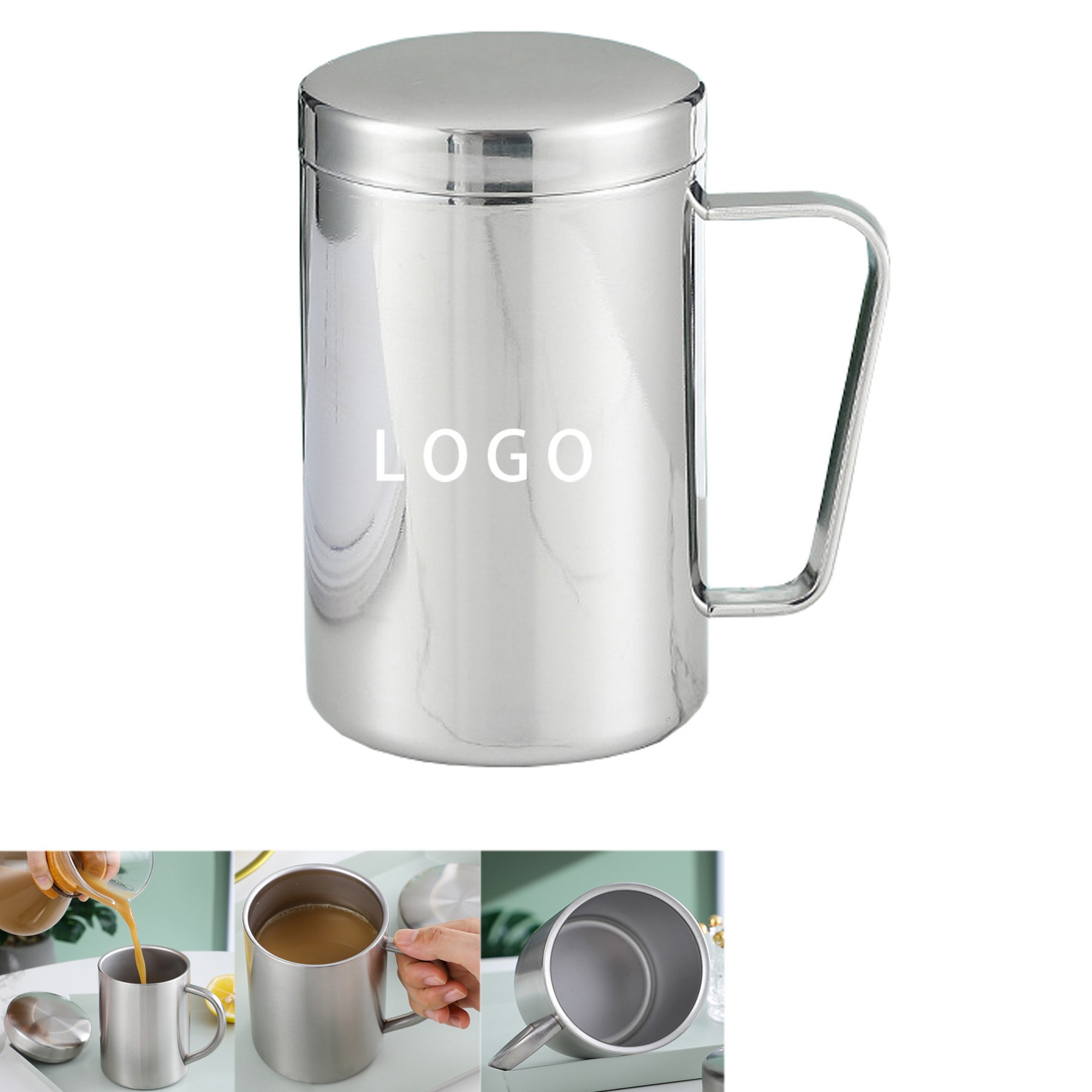Stainless Steel Coffee Mug Tea Mug Lid Handle 10 Oz