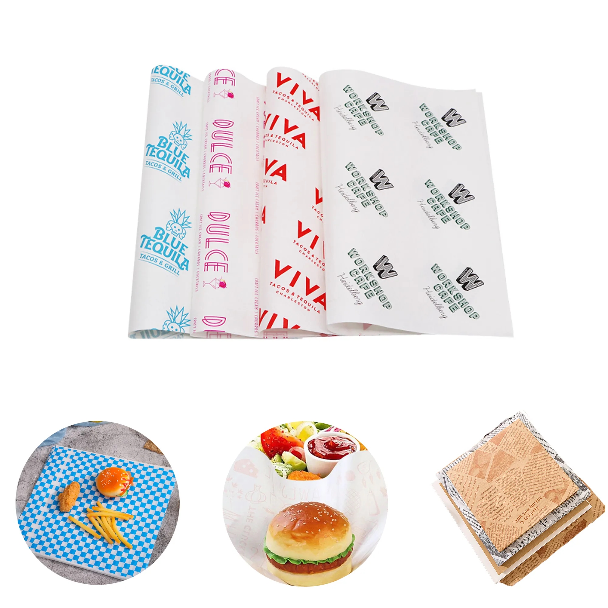 MOQ1000 Oil Resistant Hamburger Food Wrapping Paper 1