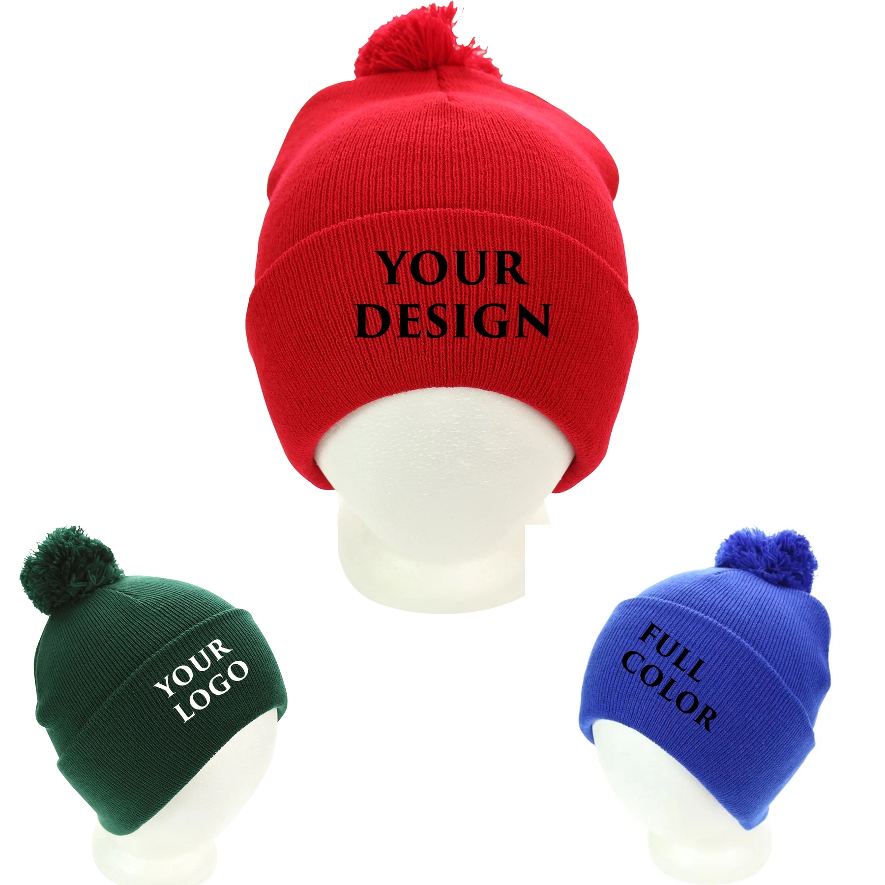 Knit Strip Pom Beanie 4