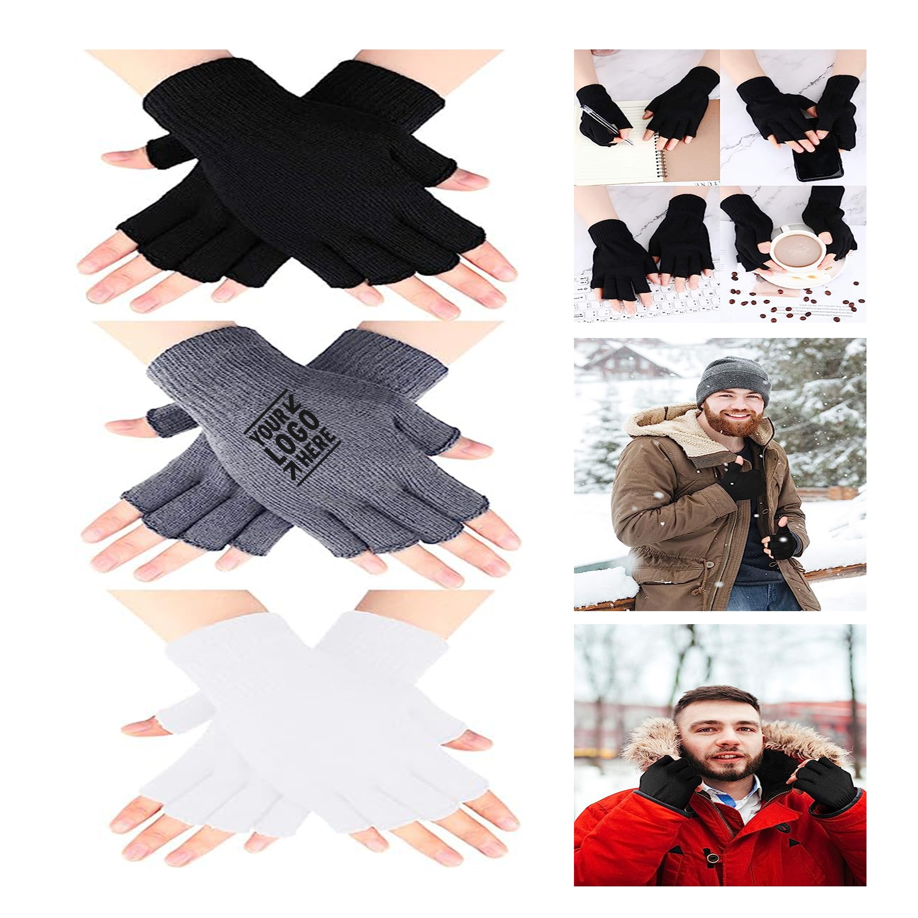 Winter Half Finger Knit Gloves for Women Men 2