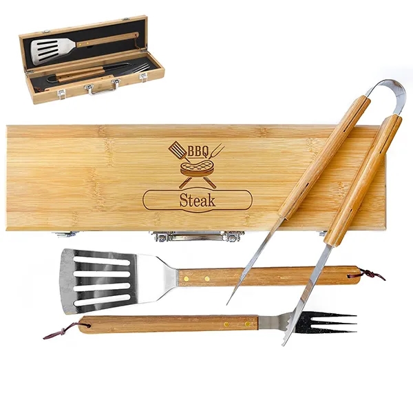 BBQ Grilling Set with Personalized Bamboo Case 2