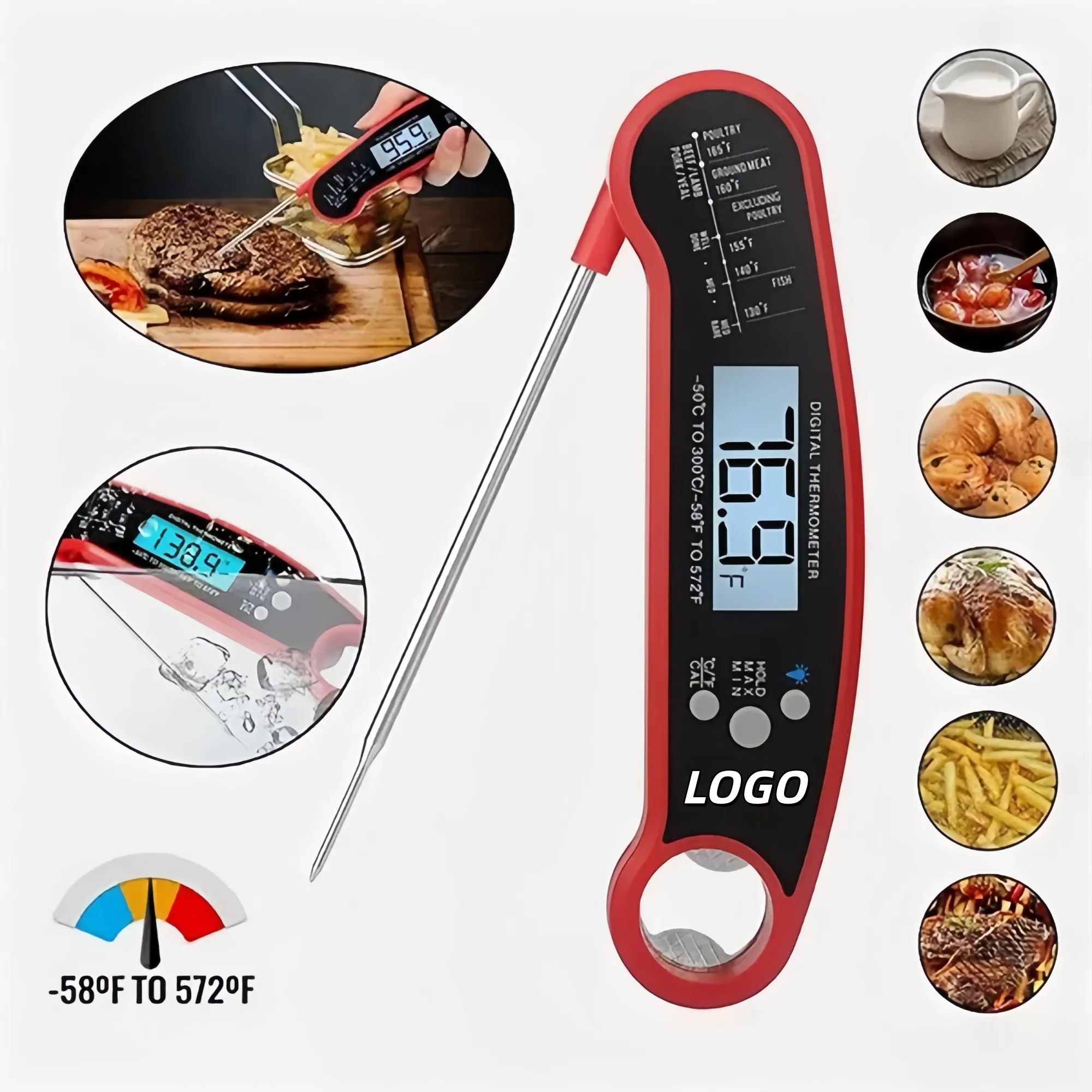 Foldable digital food thermometer