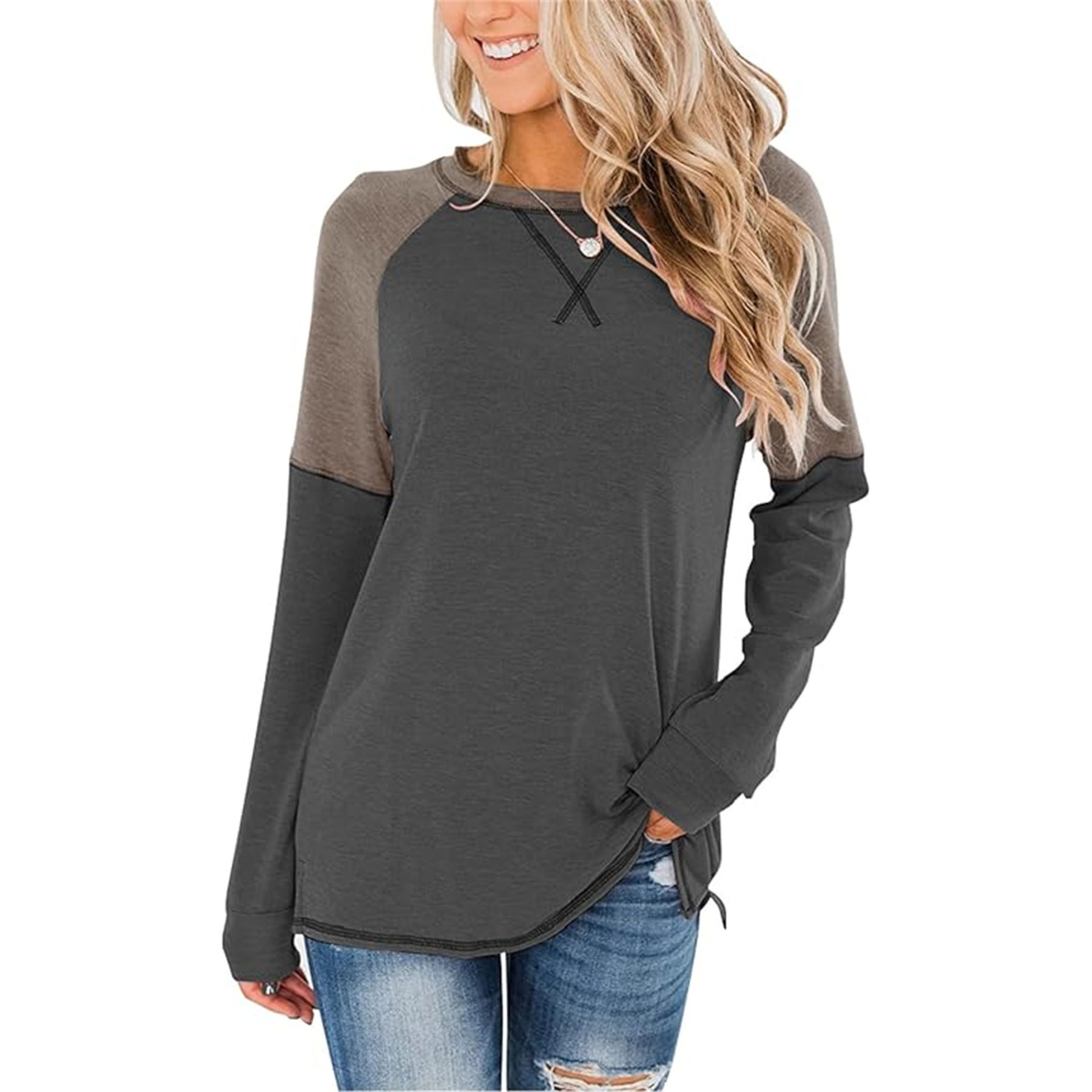 Women's Crew Neck Color Block Blouse 28