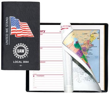 Executive Vinyl Cover w/ Pre-Printed Flag - Weekly Planner w/ Map (2 Color Insert) 1