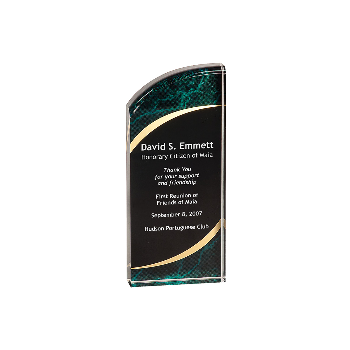3" x 8" Green Marble Rounded Acrylic Award