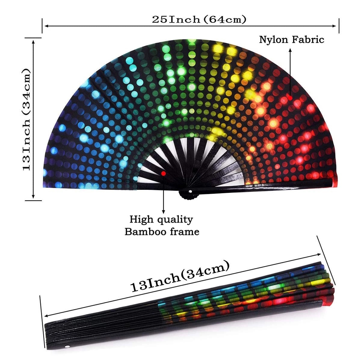 Large Bamboo And Nylon Cloth Folding Hand Rave Fan 2