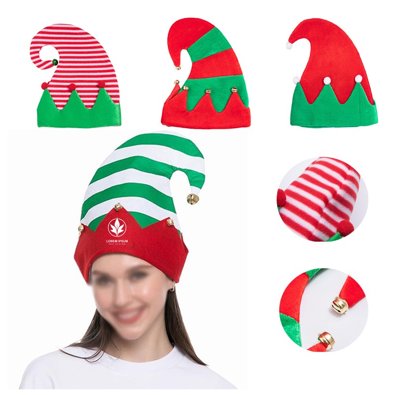 Bell Santa Hat Christmas Decoration Supplies Elf Hat Striped Patchwork Hat 2