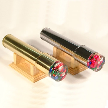 Metal Gold Oil Kaleidoscope with Rotating Chamber/ wood base. 2