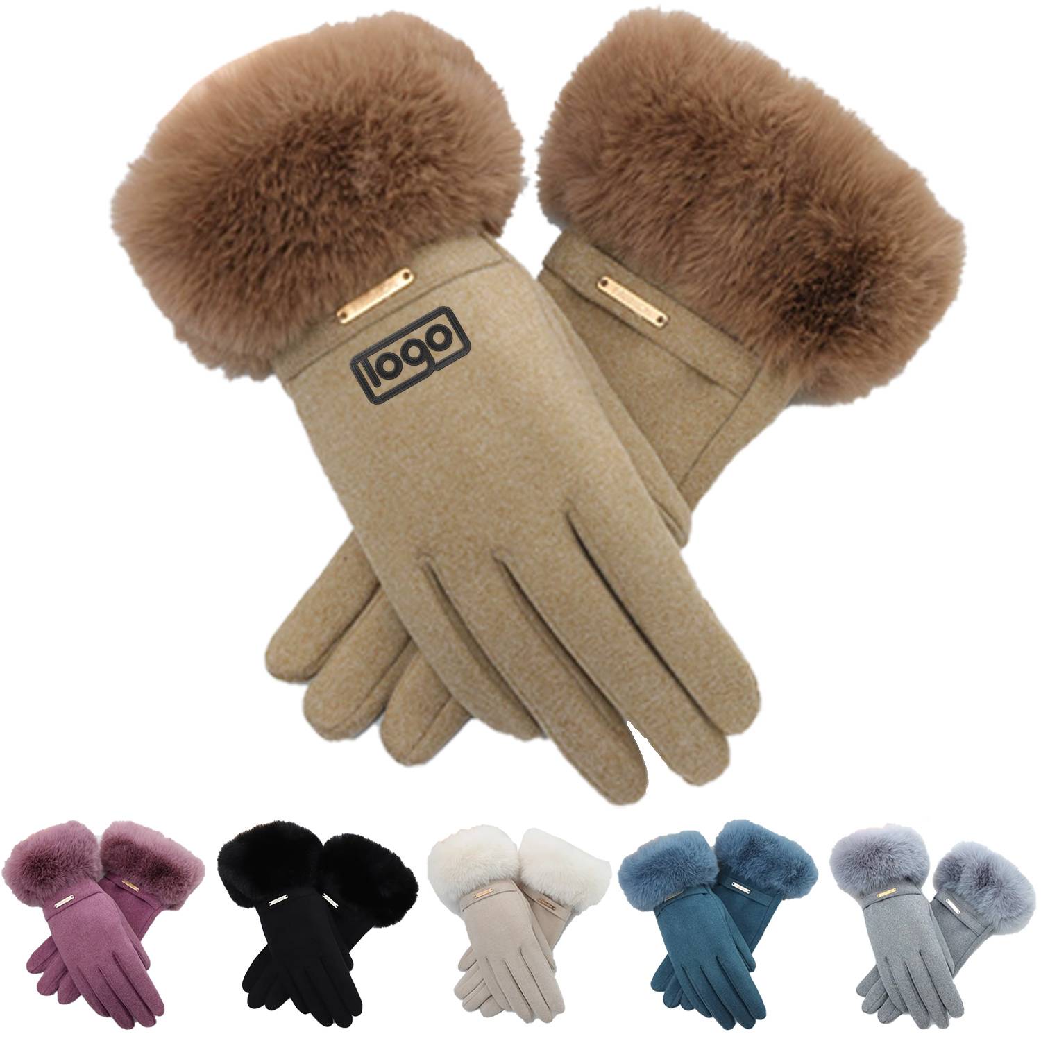 Women Winter Gloves w/ Touch Screen Fingers Faux Fur Cuff 6