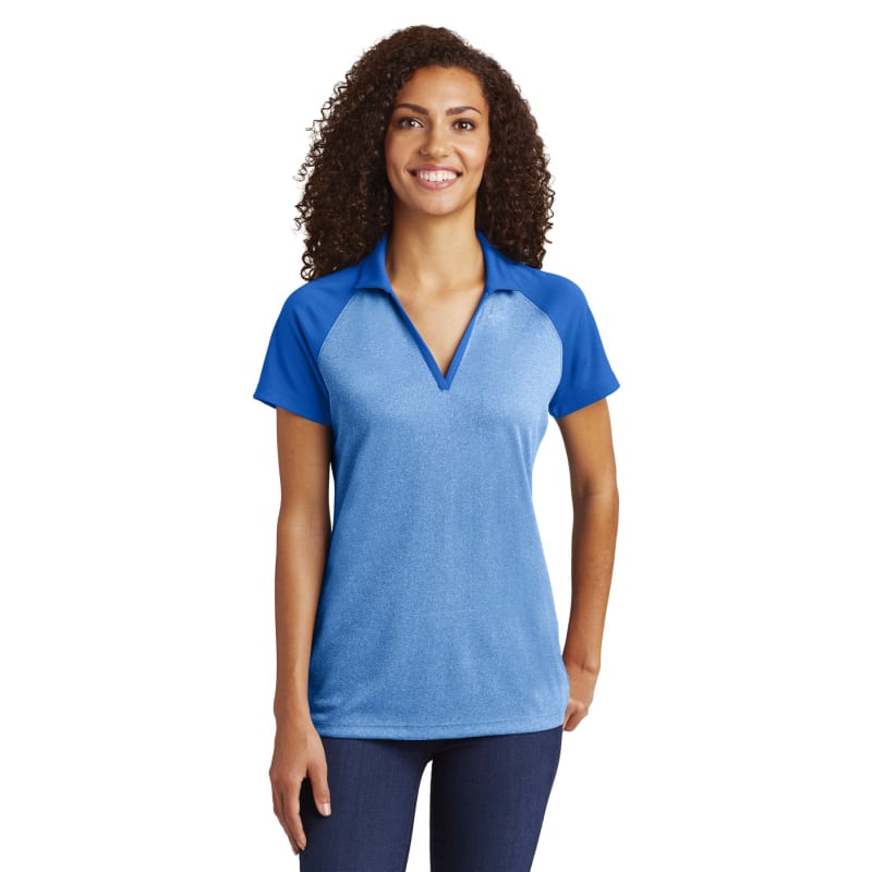 Sport-Tek Women's PosiCharge RacerMesh Raglan Heather Block Polo. 2