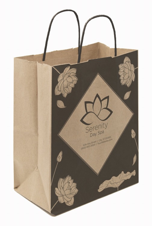 One Color 1-Sided Natural w/ Black Handle Shopper Paper Bags (8"x 10.25"x 5")