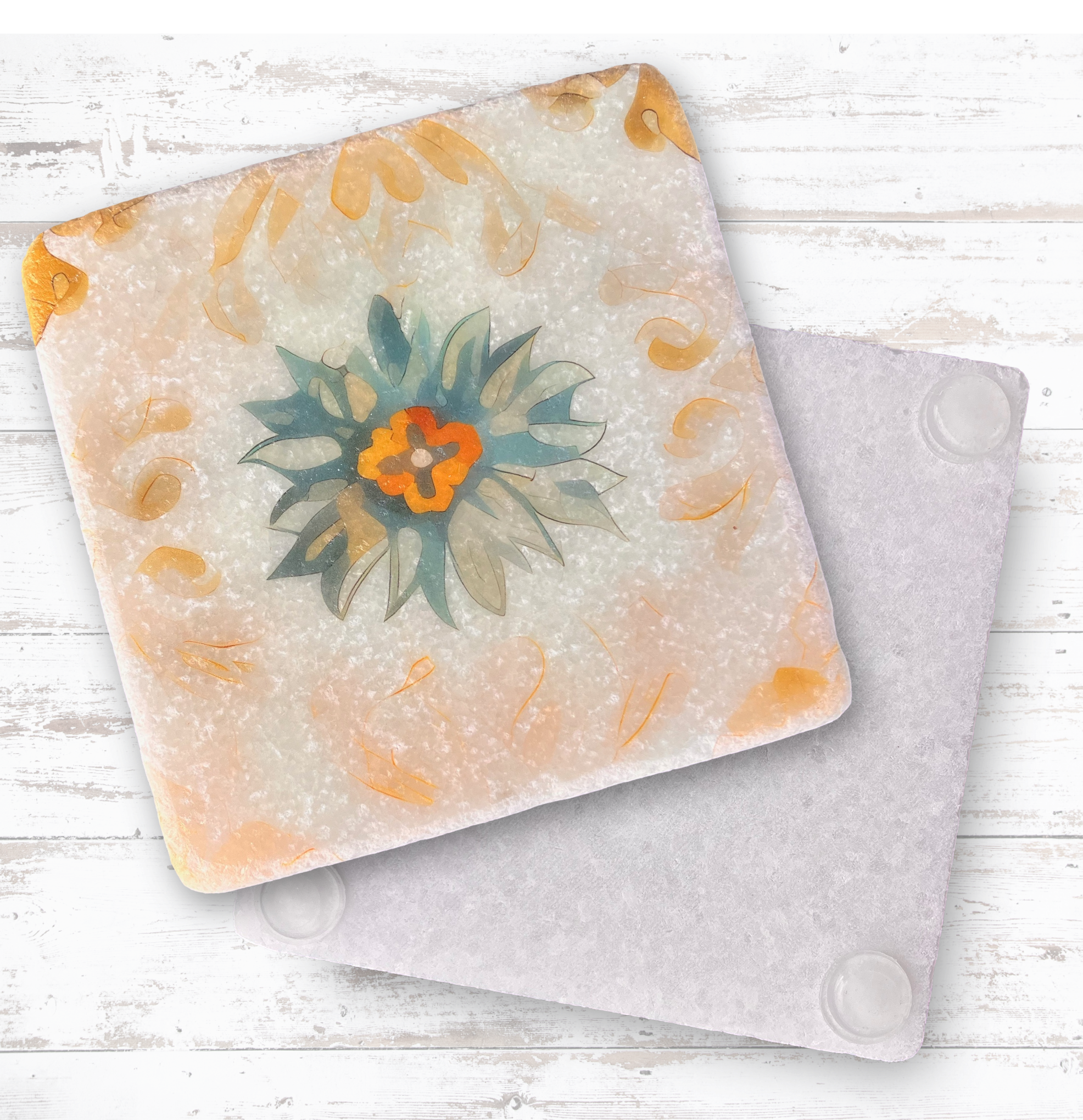 Square Coaster White Tumbled Marble 2