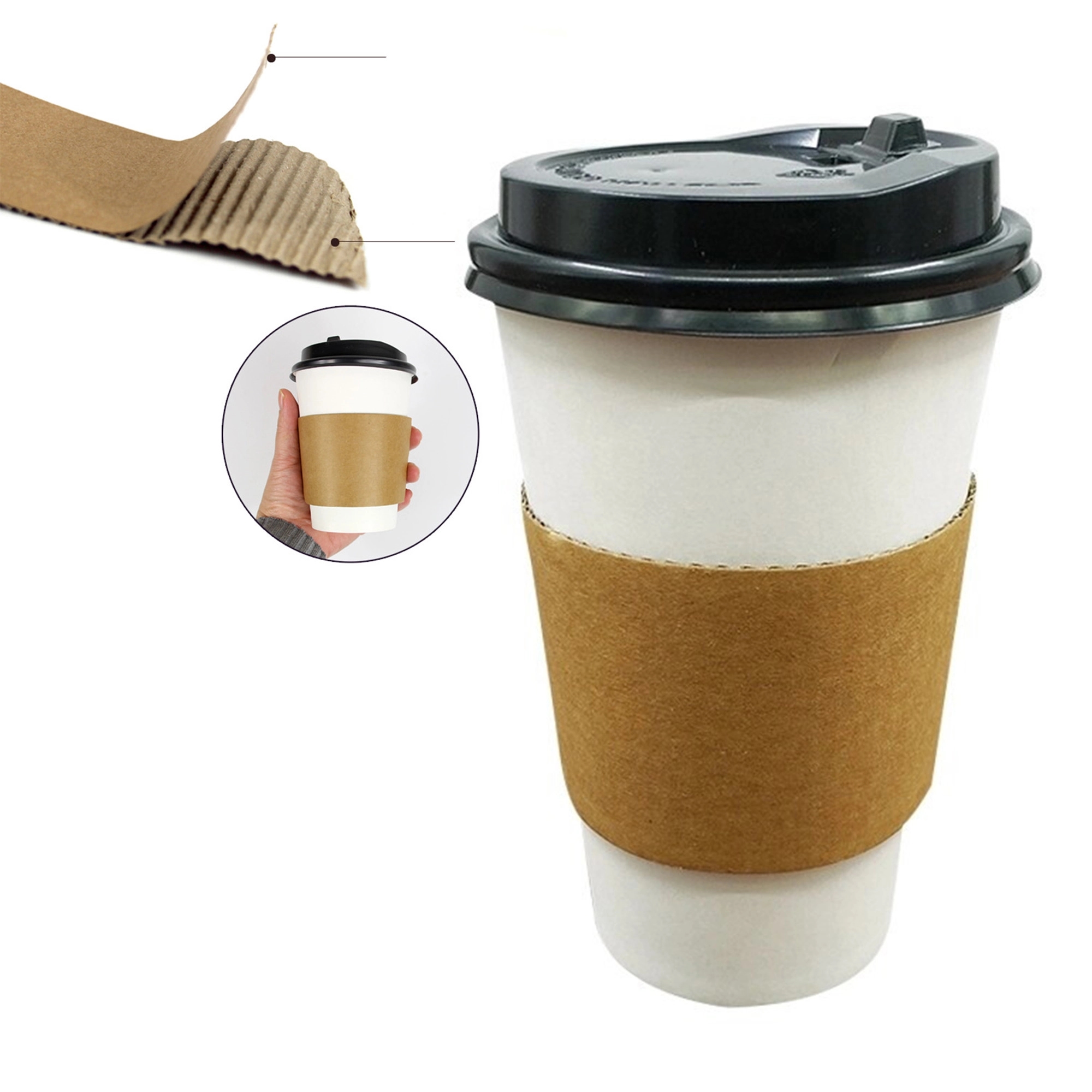 White Corrugated Insulated Disposable Coffee Cup Sleeve 1