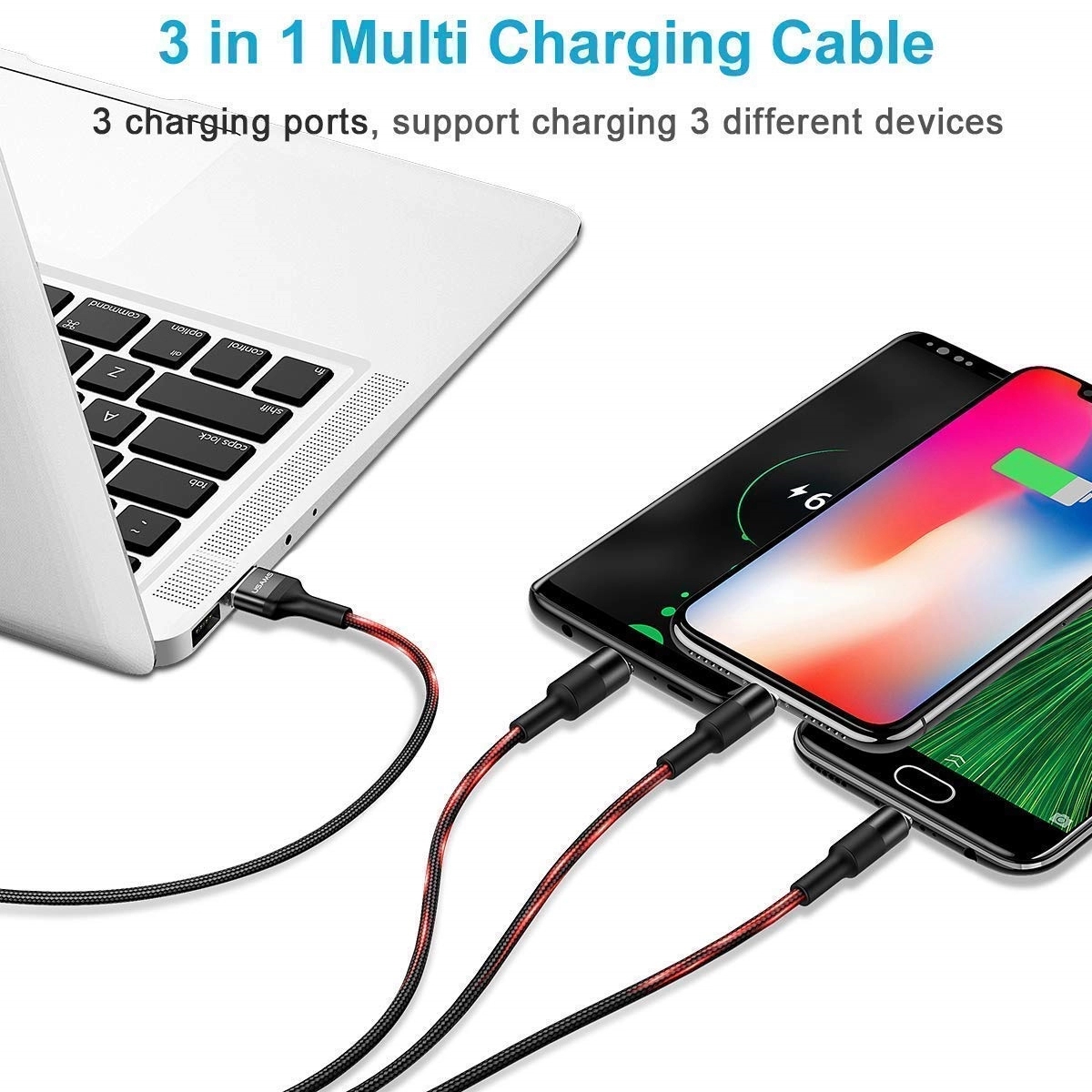 3-in-1 Cell Phone Charging Cable w/Type C Adapter & Keyring 2