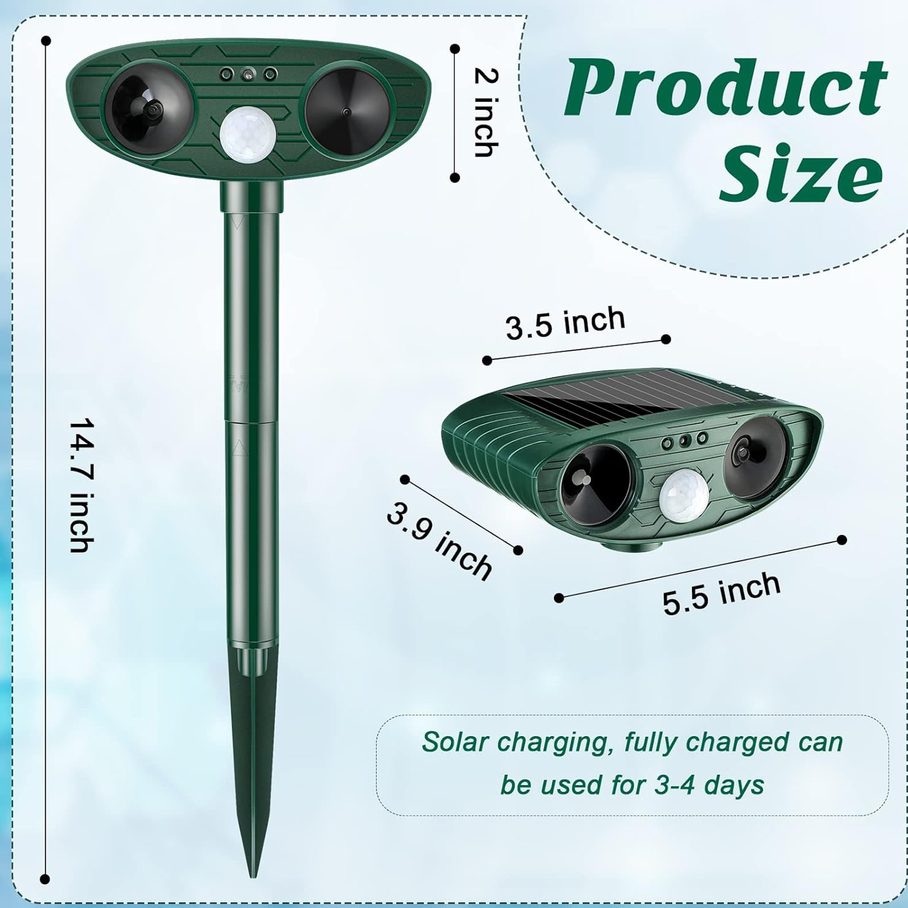 Solar Powered Outdoor Ultrasonic Animal Repeller 2