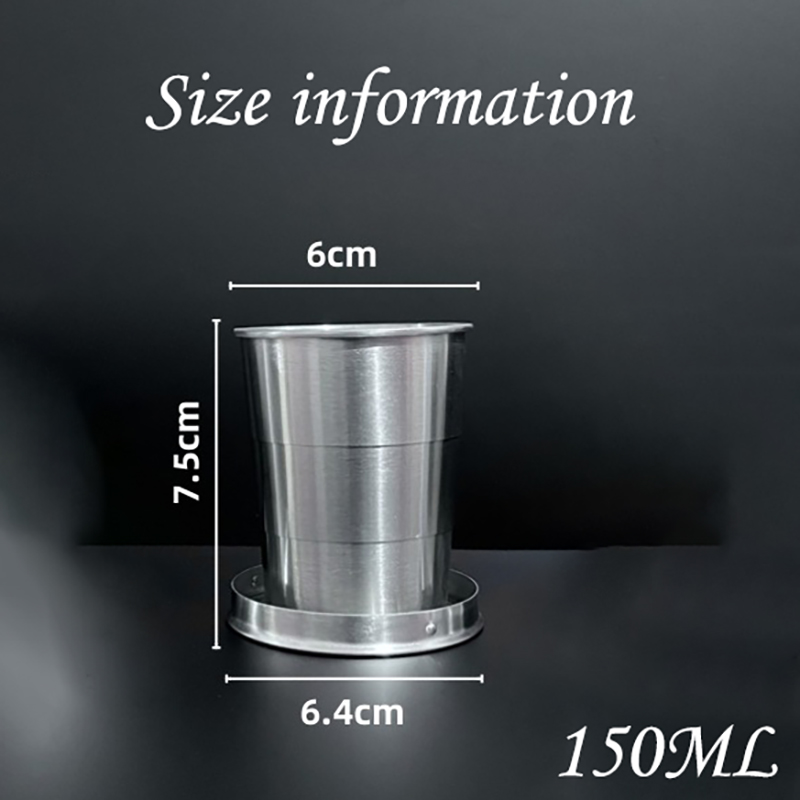 150ML Travel 304 Stainless Steel Collapsible Cup w/ Metal Keychain 12