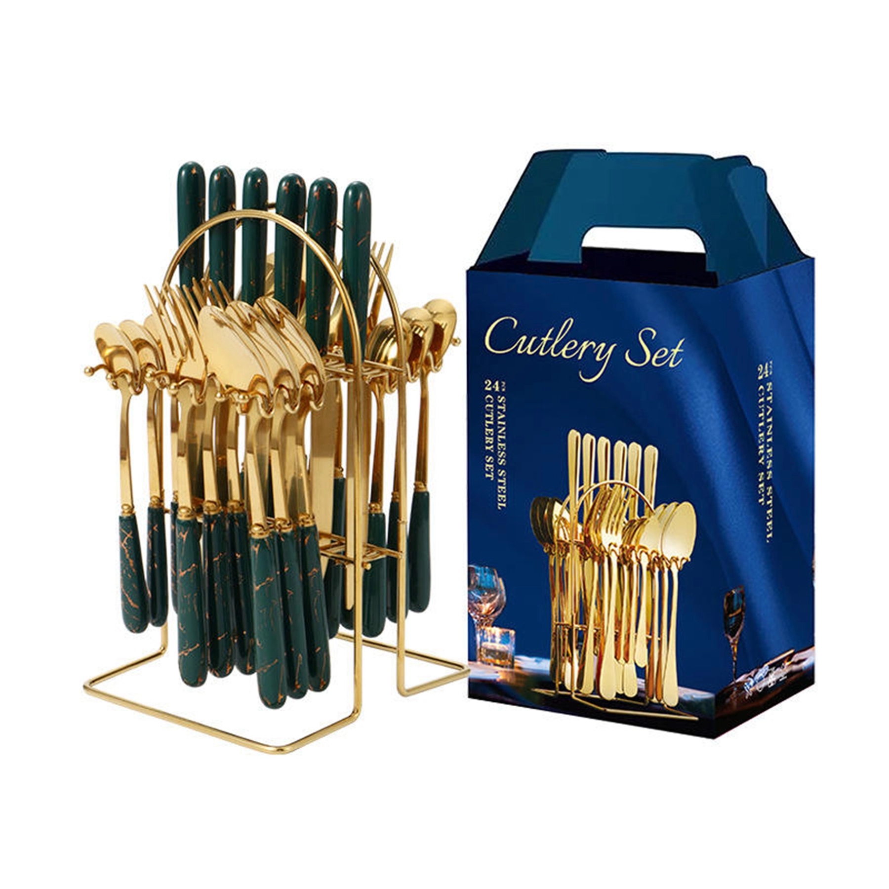 Ceramic Handle Stainless Steel Cutlery 24pcs Set with Holder 9