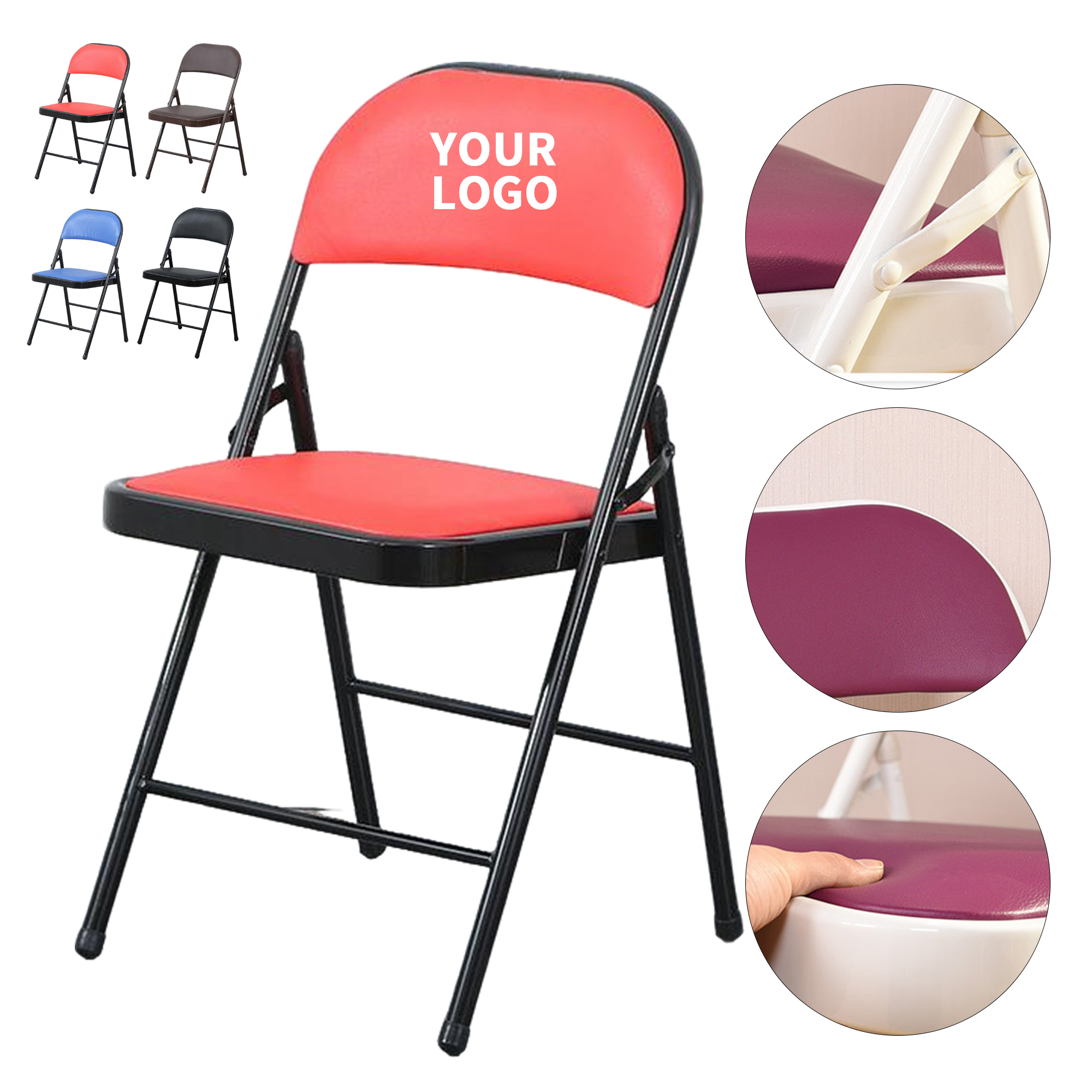 Foldable Iron Chair With PVC Leather Cushion 2