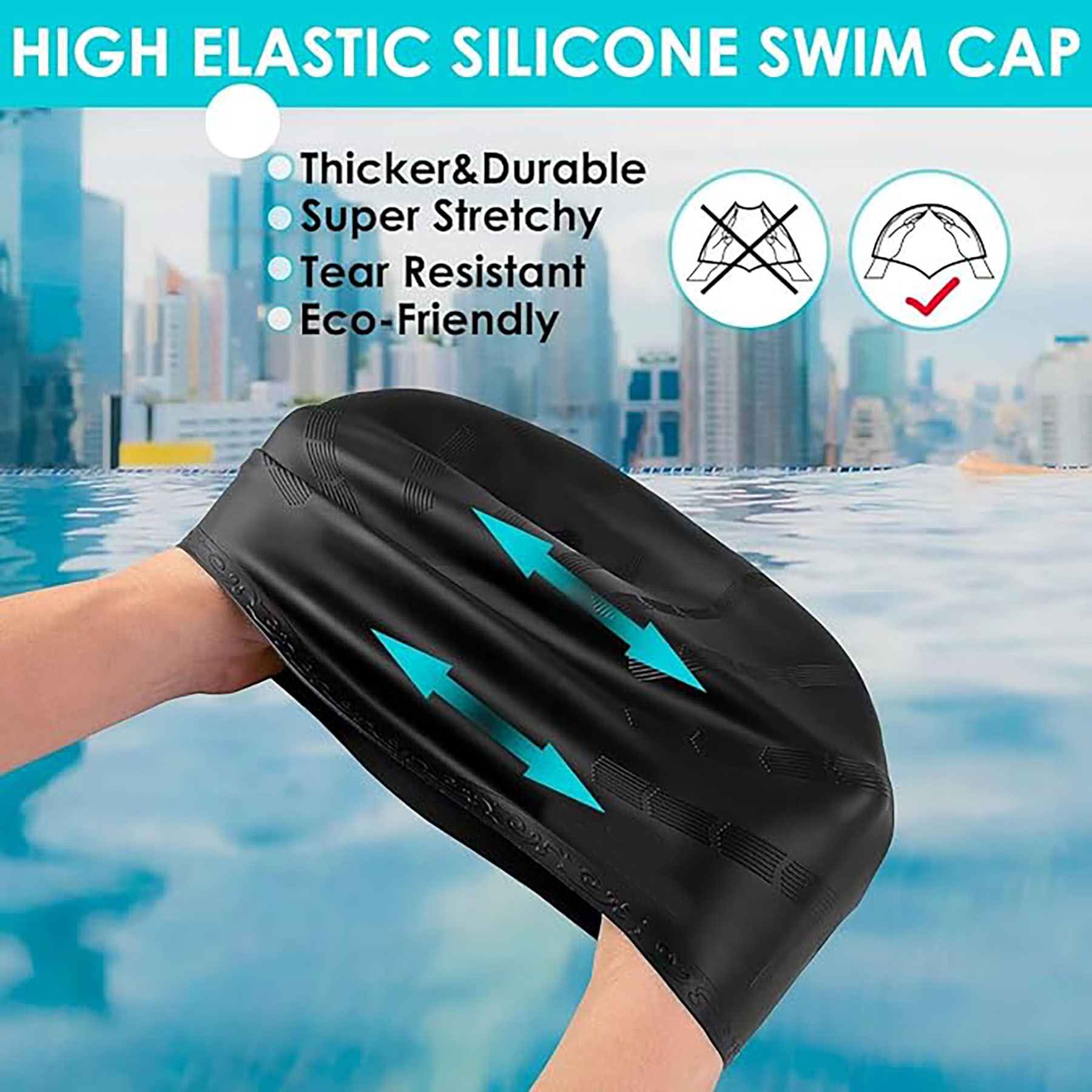 Long Hair Silicone Swimming Cap 9