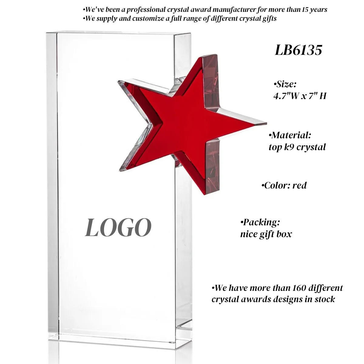 Star Crystal Award Supplier Glass Throphy Custom 5