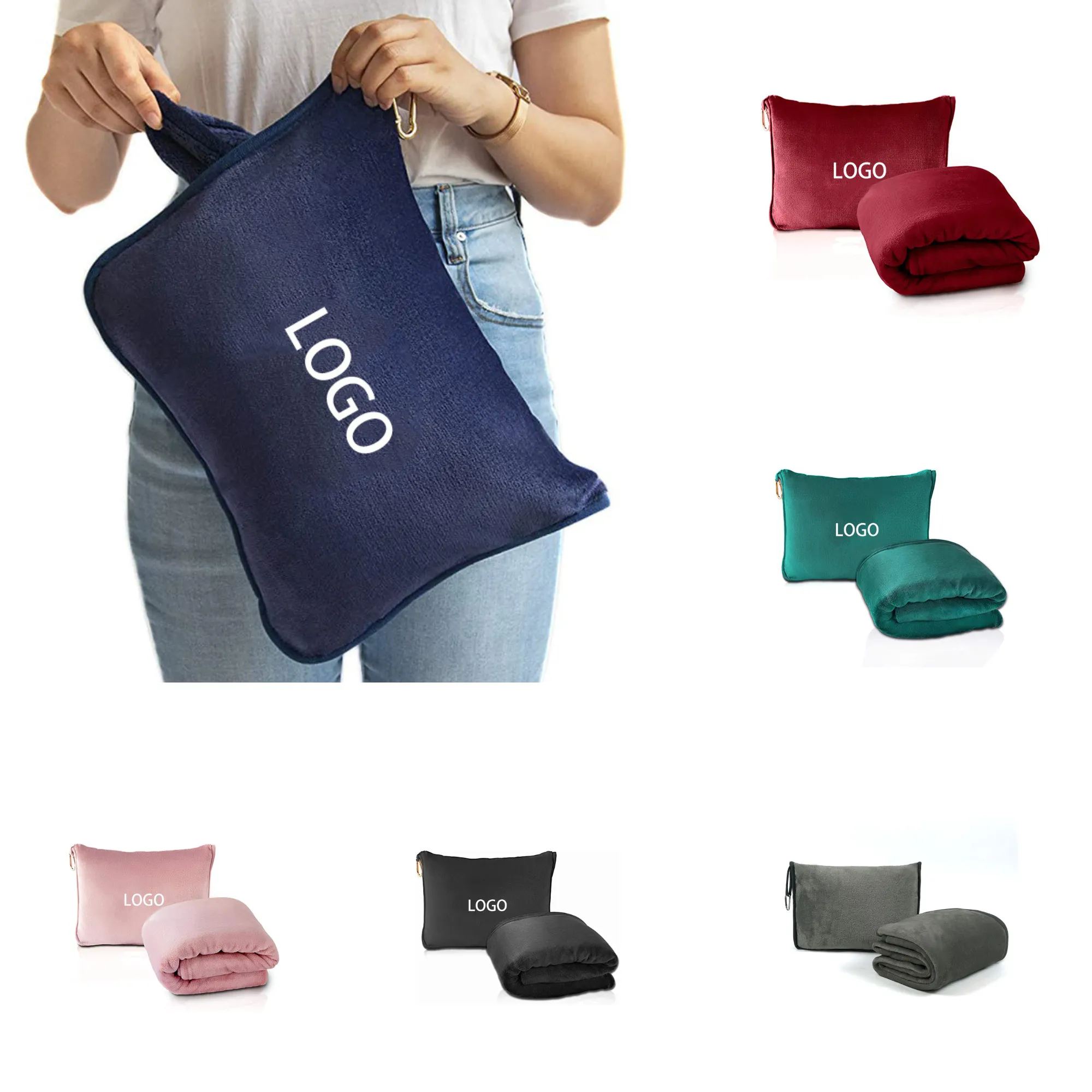 MOQ 20 Pieces Travel Storage Double-Sided Fleece Blanket 2