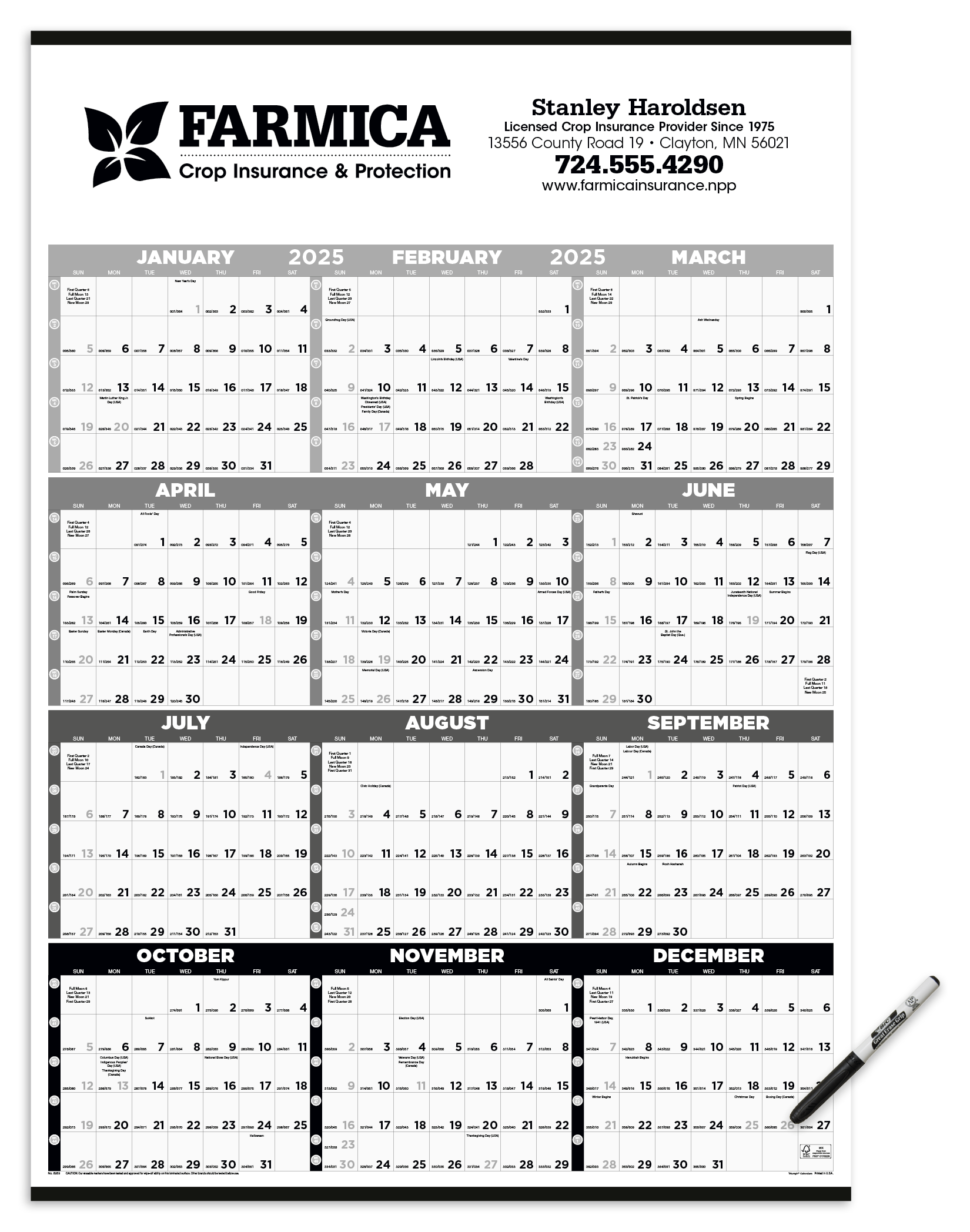 Triumph® Calendars Black & White Time Management Span-A-Year Laminated w/Marker Calendar 4